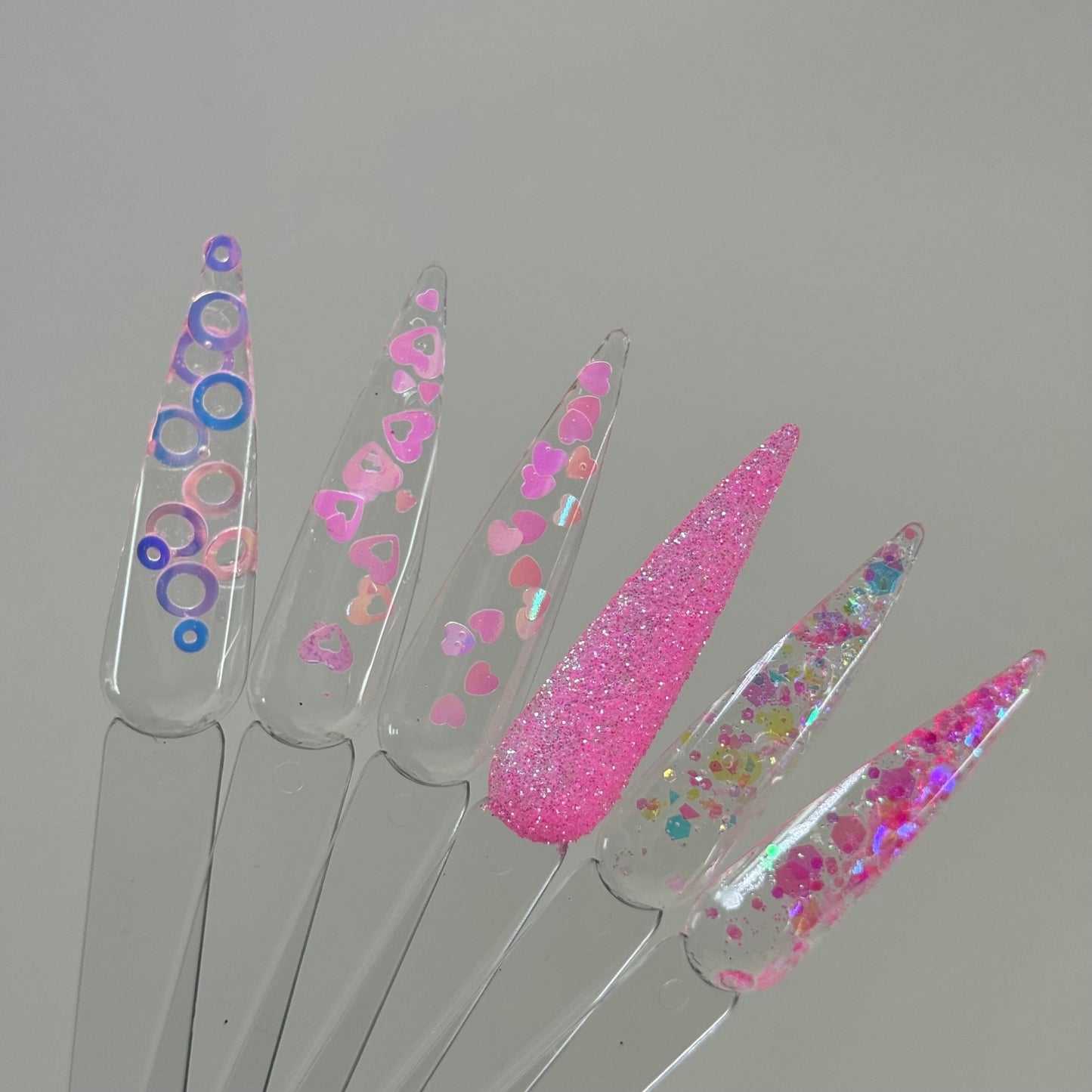 01| 6 - Piece Glitter Nail Art Set - Pink Heart Decorations for Stunning Designs - JTessentials