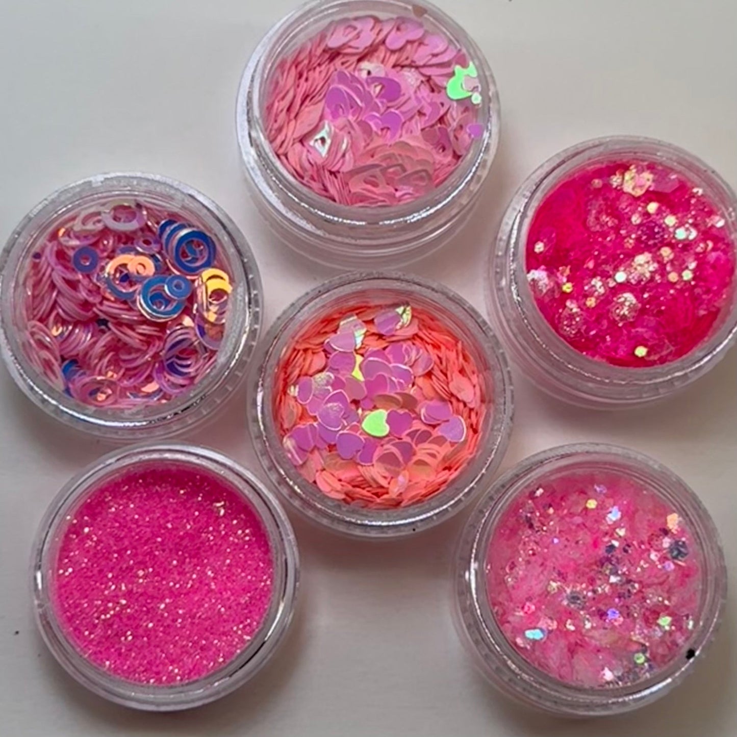 01| 6 - Piece Glitter Nail Art Set - Pink Heart Decorations for Stunning Designs - JTessentials