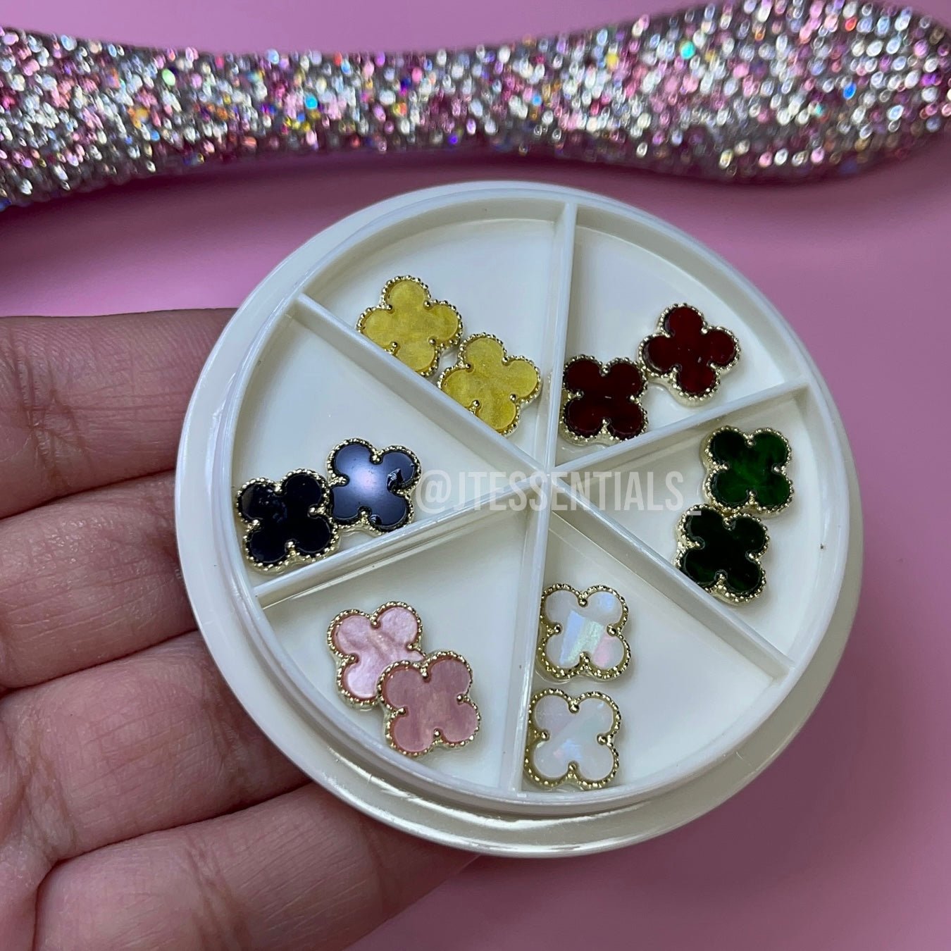 10 pcs clover box - 6 different color high luxury quality nail charm - JTessentials