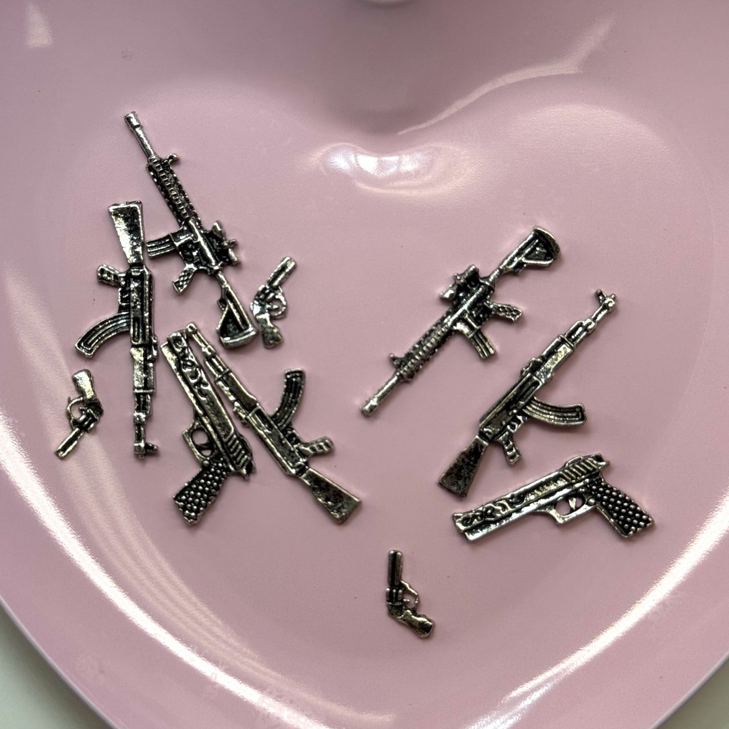 10 Pcs Gun Nail Charms - Mixed Silver Metallic Nail Art Accessories - JTessentials