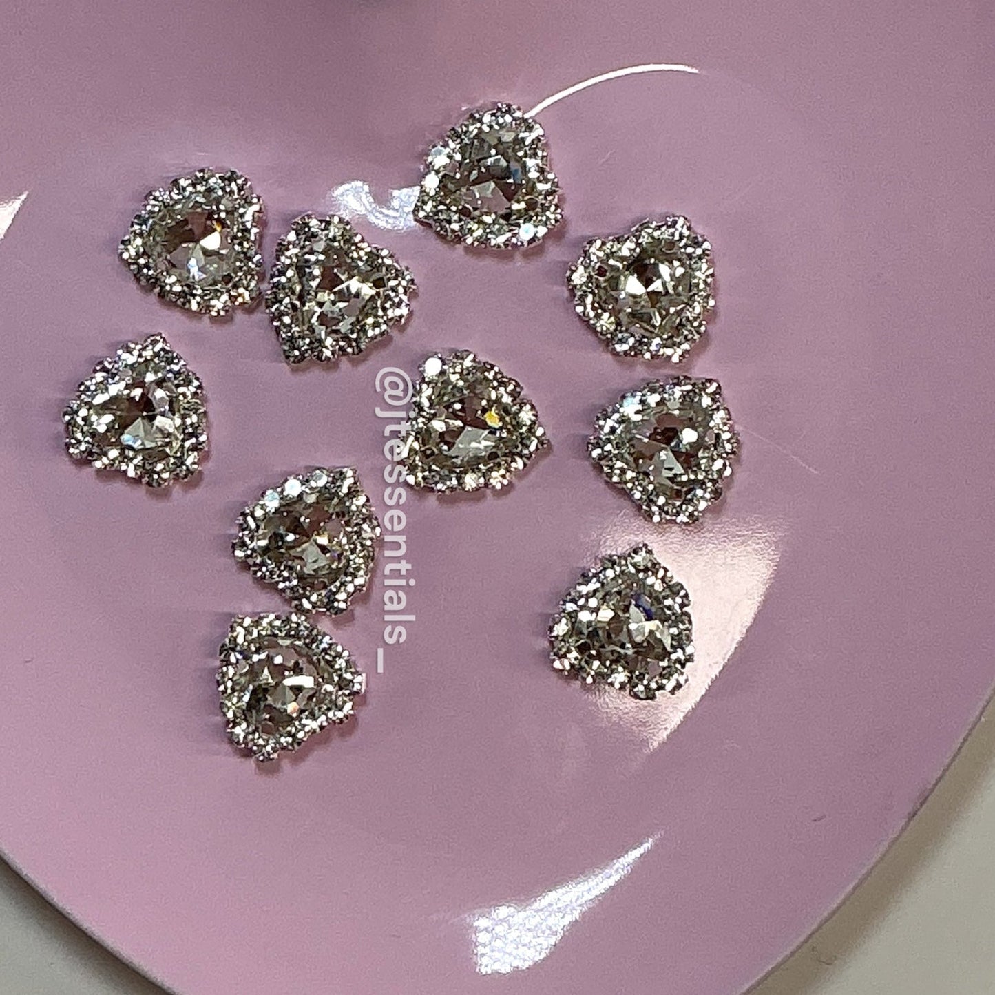 10 pcs - Heart Silver Rhinestone Nail Charm w silver back - JTessentials