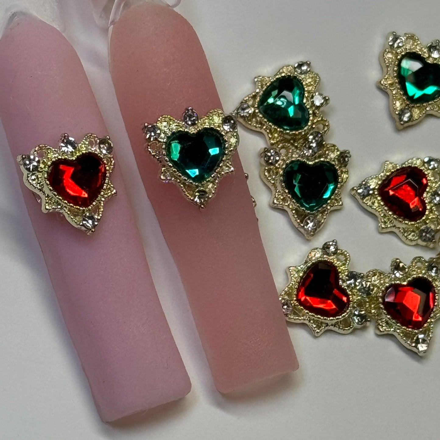 10 PCs Red & Green heart nail charm mix - JTessentials