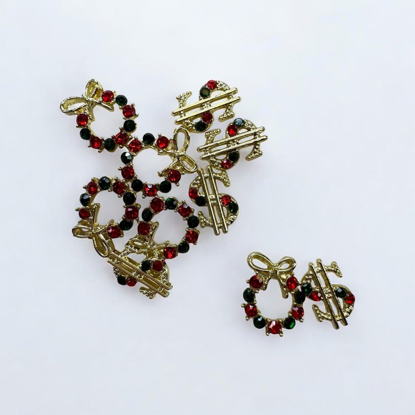 10 - Piece Dollar Sign & Wreath Nail Charms - Red & Green Holiday Set Christmas - JTessentials