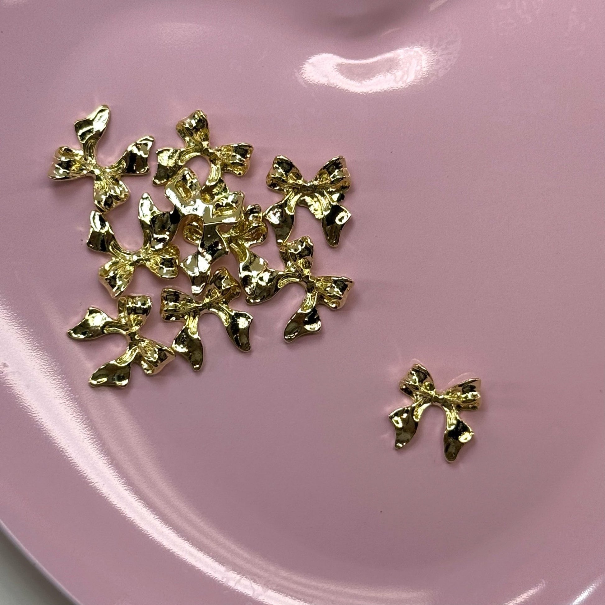 10 - Piece Gold Bow Nail Charms - Elegant 3D Nail Art Decorations - JTessentials