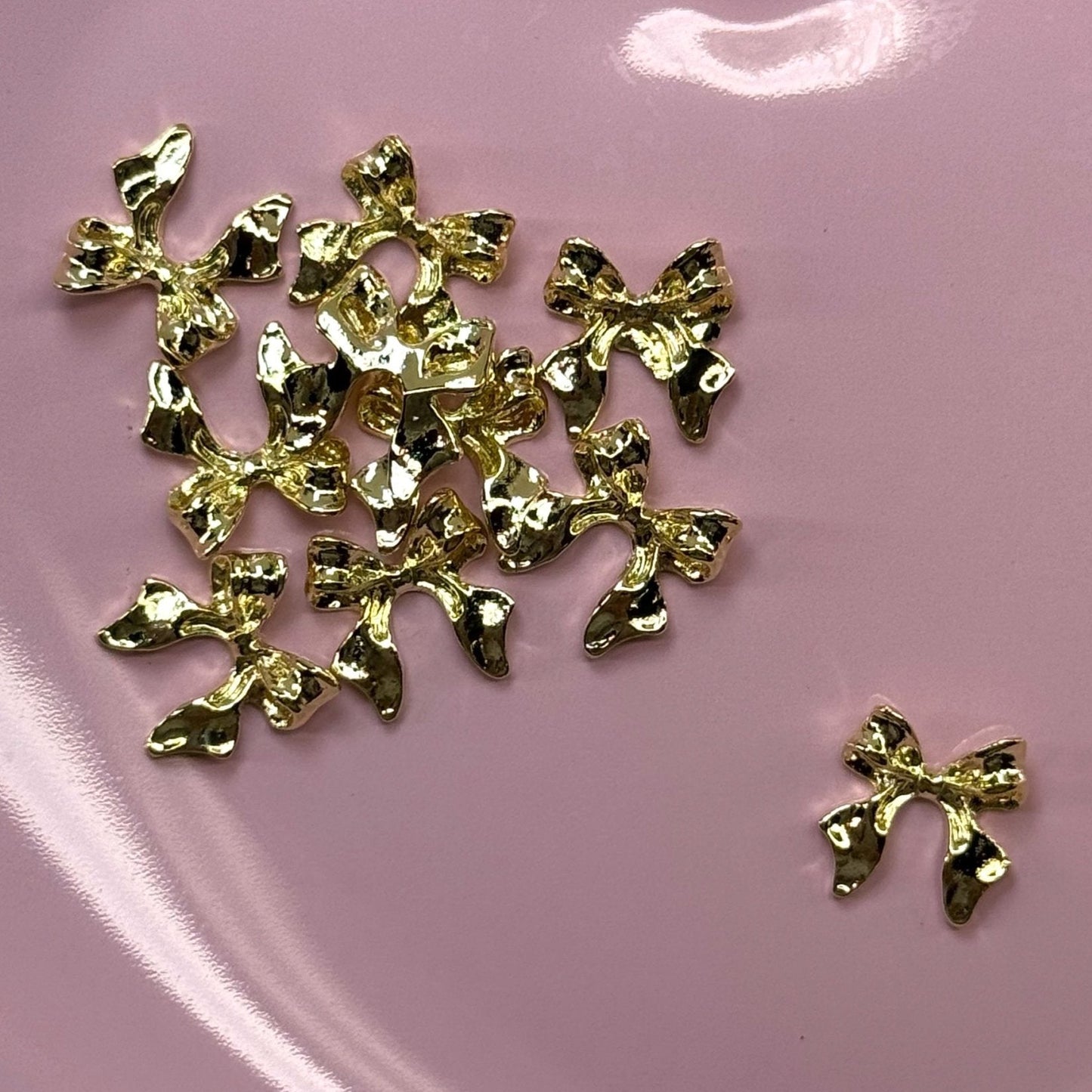 10 - Piece Gold Bow Nail Charms - Elegant 3D Nail Art Decorations - JTessentials