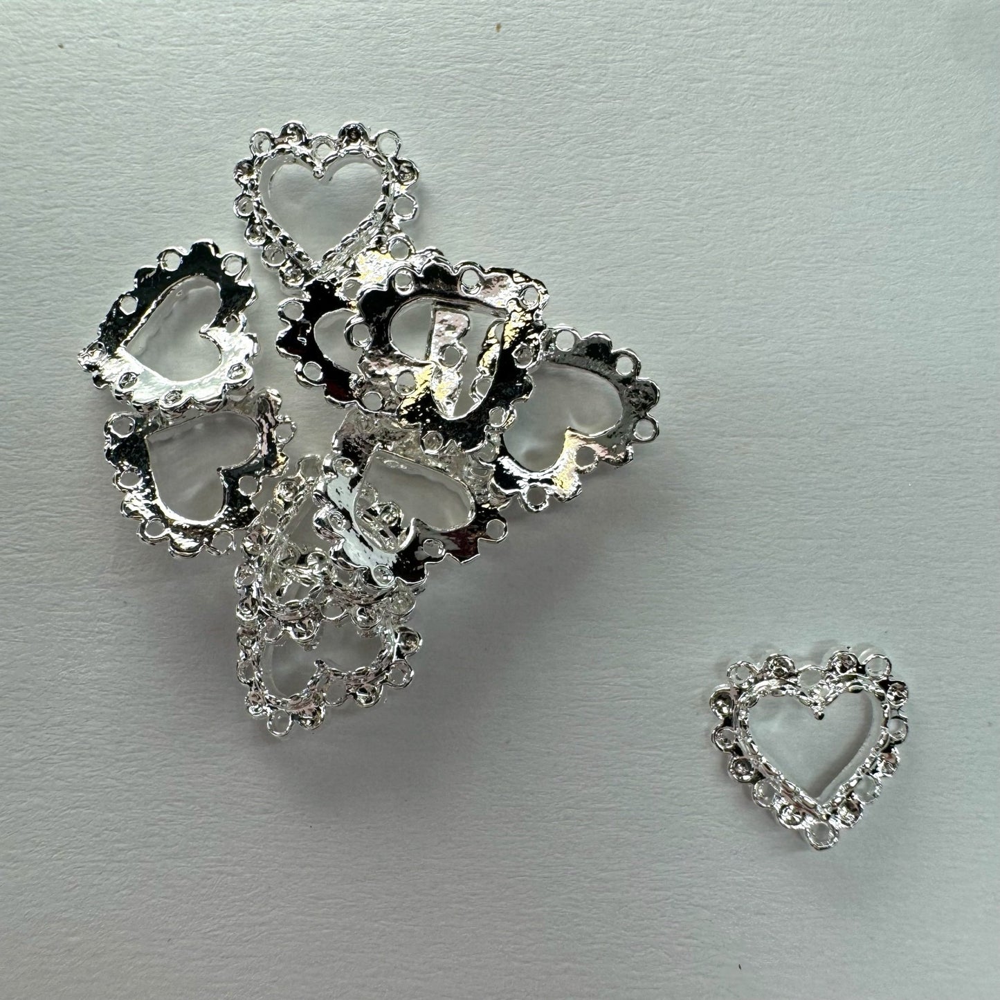 10 - Piece Heart Ruffle Nail Charms - Silver Elegant Nail Art Accents - JTessentials