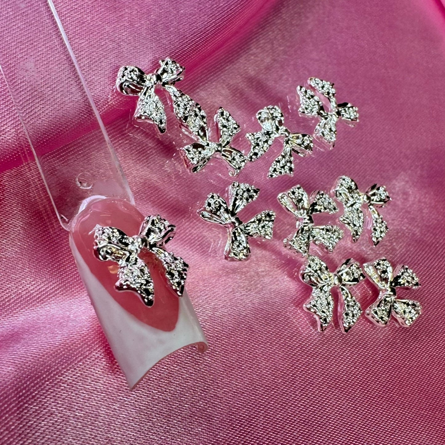 10 - Piece Silver Bow Nail Charms - Model 01 Elegant 3D Nail Art Decorations - JTessentials