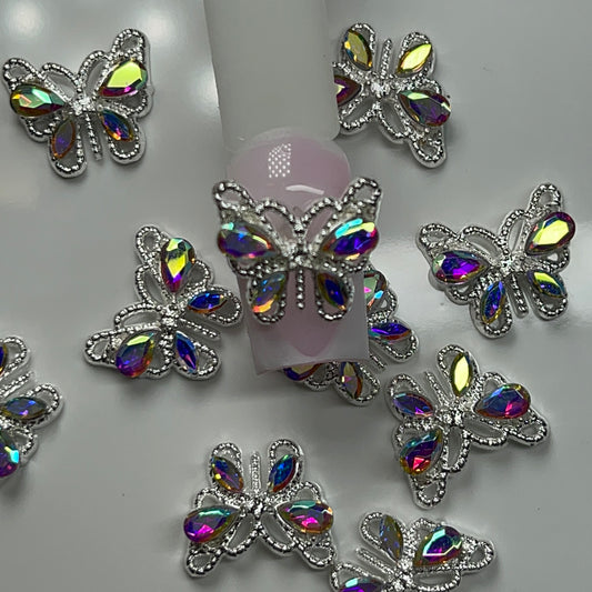 10 PCs Silver butterfly Charm w/AB Rhinestone