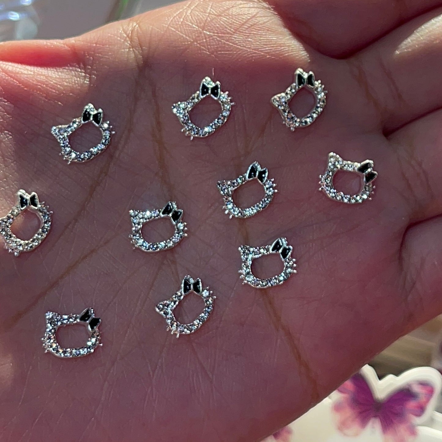 10pc kitty Nail Charms•Silver outline - JTessentials