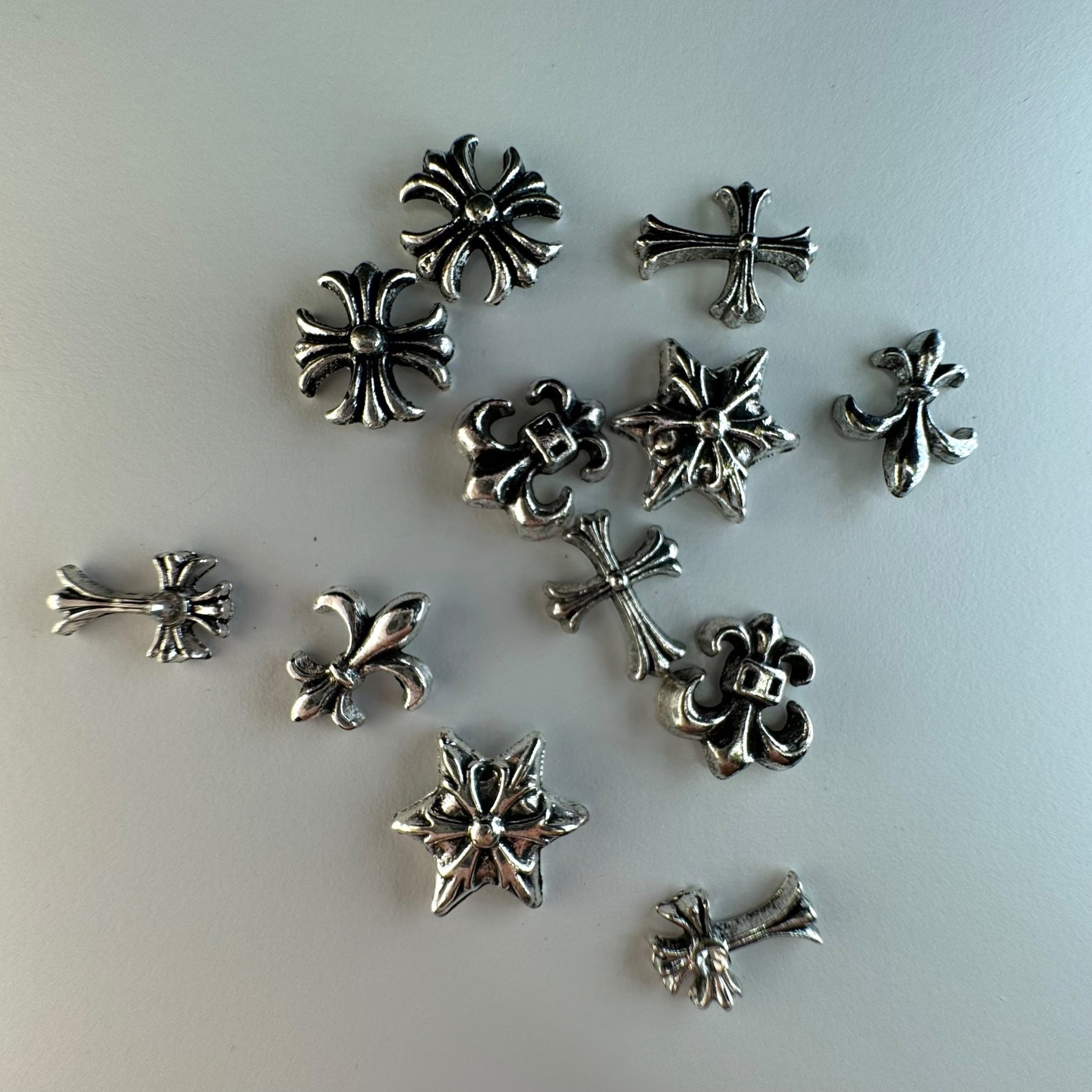 12pcs Cross Mix Nail Charms – 4 Variety Set (Silver, Black, Gold) - JTessentials