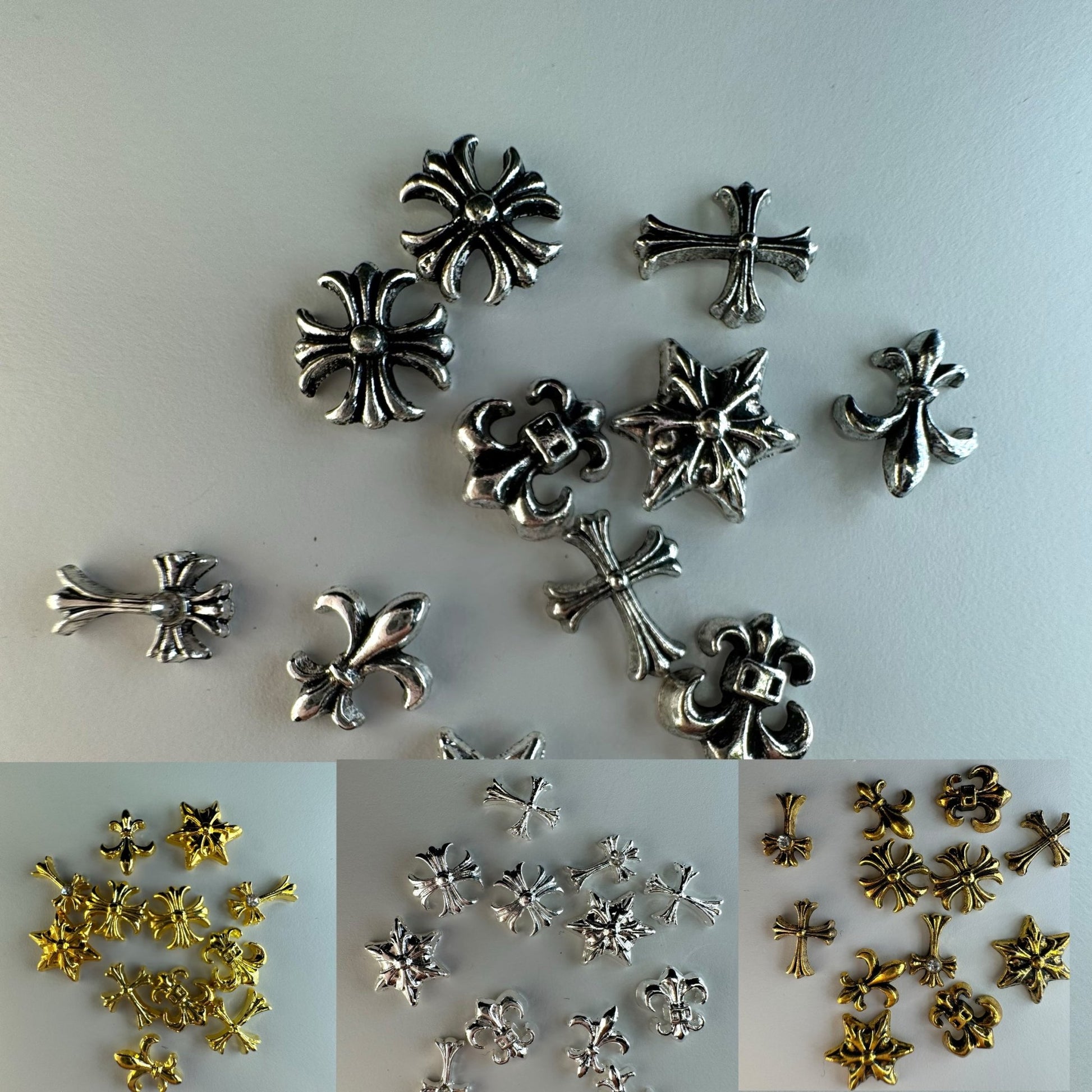 12pcs Cross Mix Nail Charms – 4 Variety Set (Silver, Black, Gold) - JTessentials