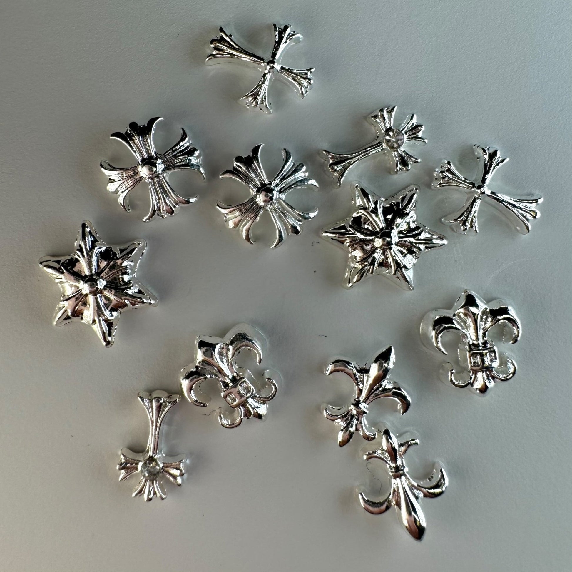 12pcs Cross Mix Nail Charms – 4 Variety Set (Silver, Black, Gold) - JTessentials