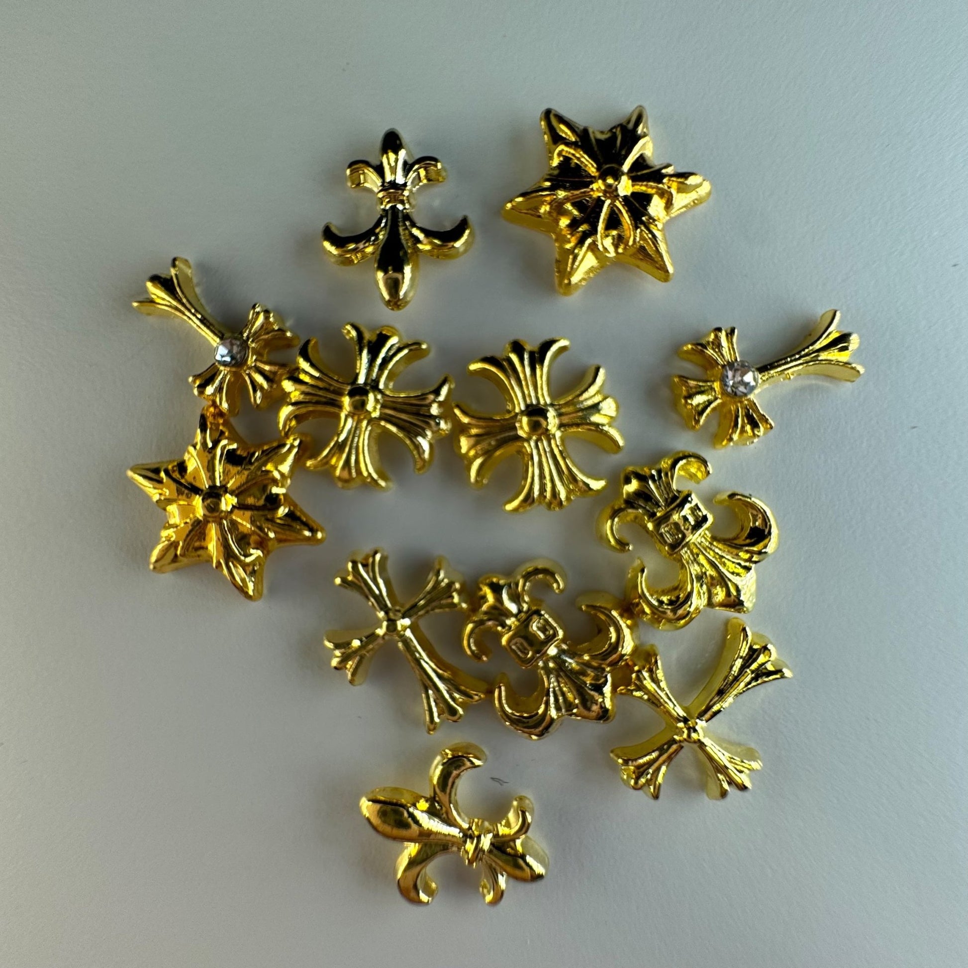 12pcs Cross Mix Nail Charms – 4 Variety Set (Silver, Black, Gold) - JTessentials