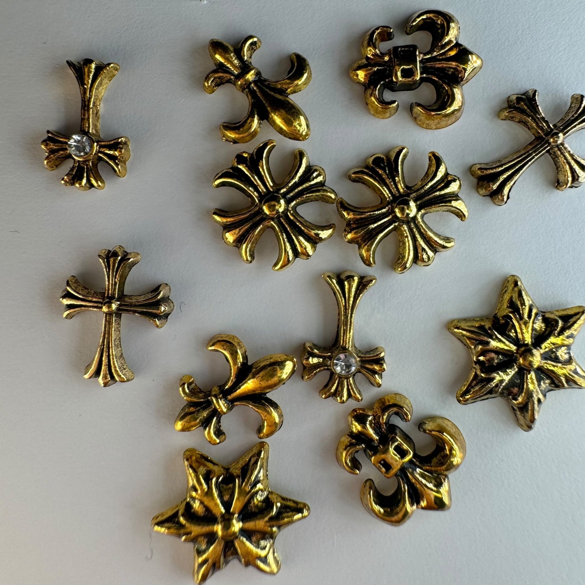 12pcs Cross Mix Nail Charms – 4 Variety Set (Silver, Black, Gold) - JTessentials