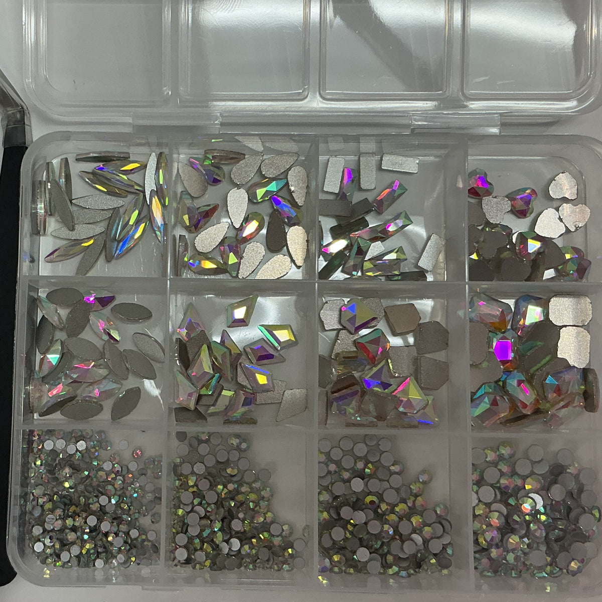 Silver AB Mixed Shape Flatback Nail Rhinestone Set