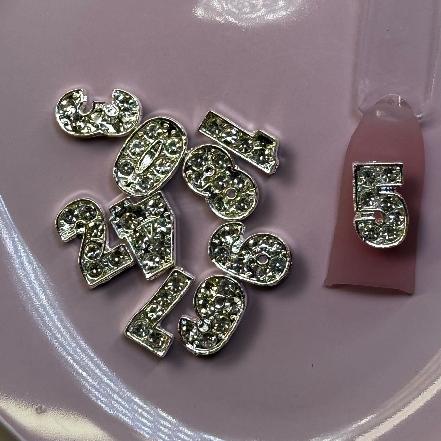 Silver Rhinestone Number Nail Charms – 0-9 Digits for Custom Nail Art