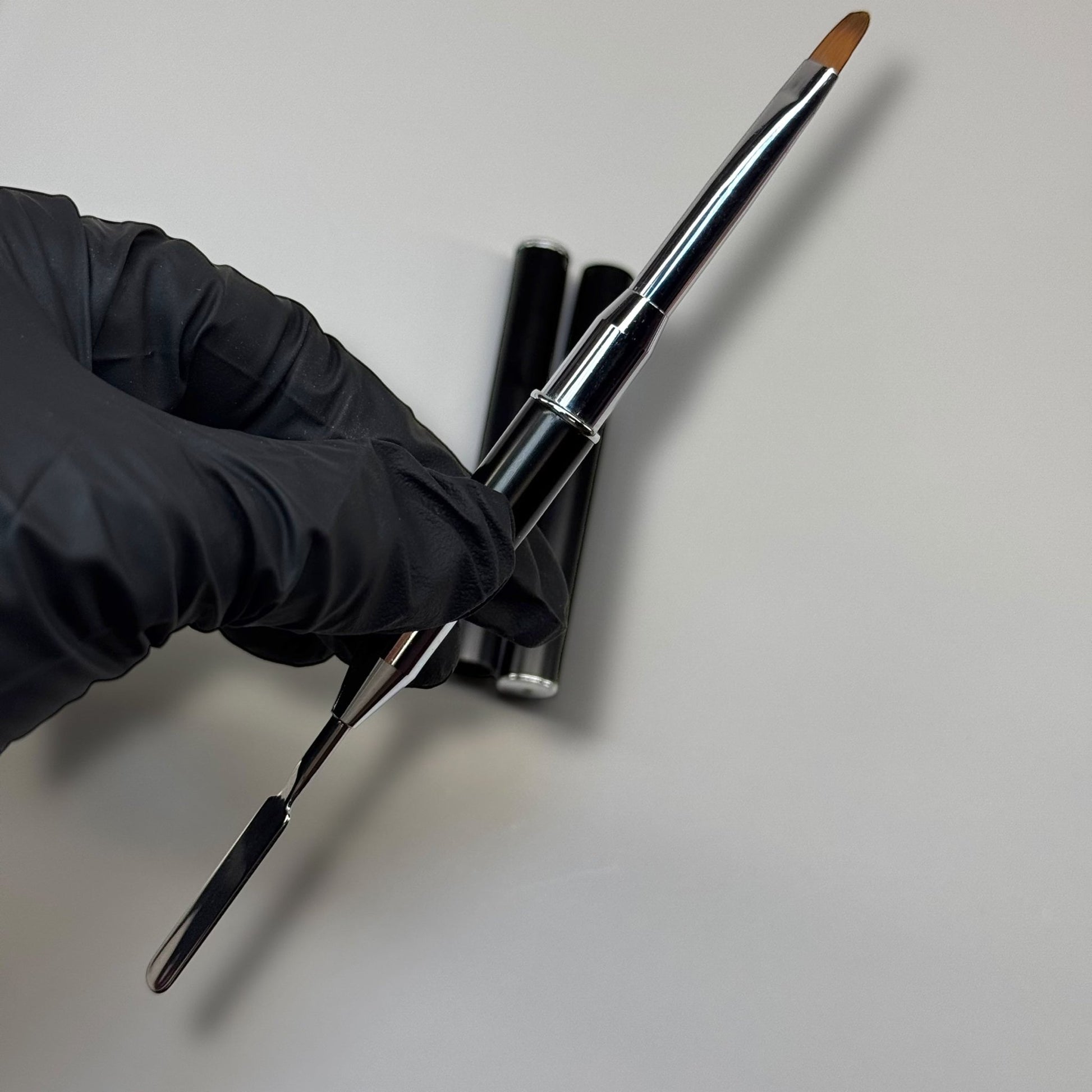 2 - in - 1 Polygel Nail Brush & Spatula Tool – Black Handle for Nail Extension & Builder Gel Application - JTessentials