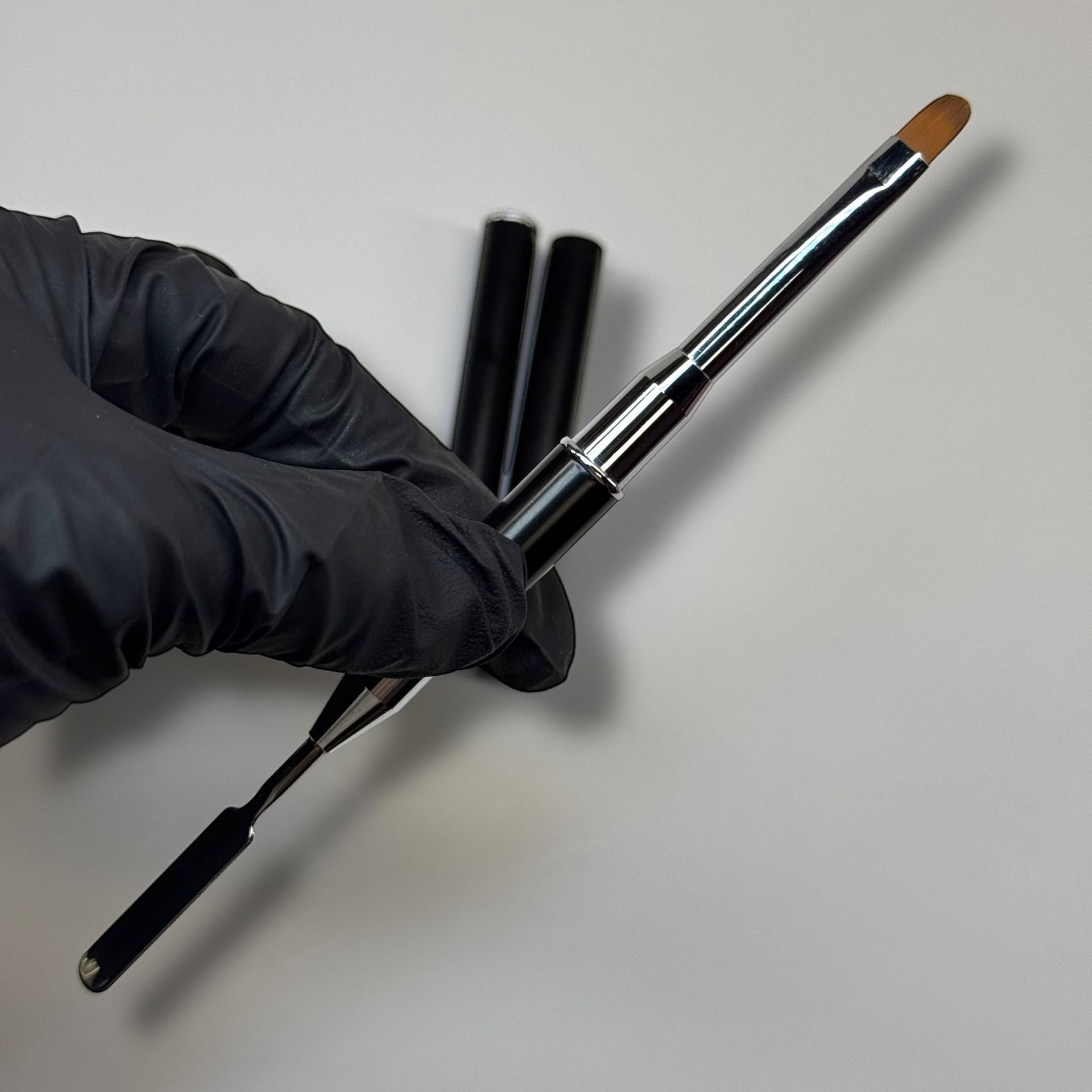 2 - in - 1 Polygel Nail Brush & Spatula Tool – Black Handle for Nail Extension & Builder Gel Application - JTessentials