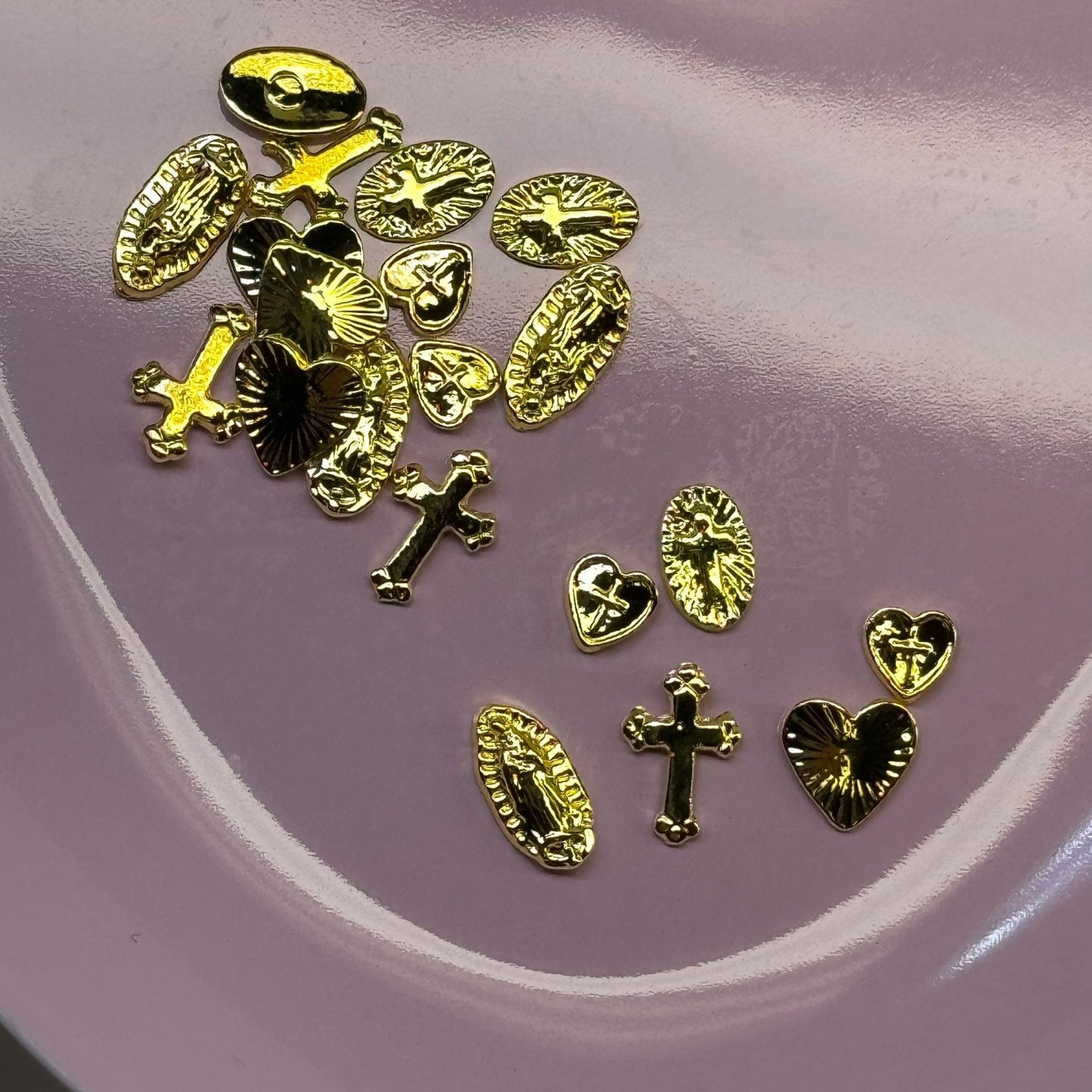 20 - Piece 3D Virgin Mary & Cross Nail Charms – Gold Alloy Nail Art Decorations - JTessentials