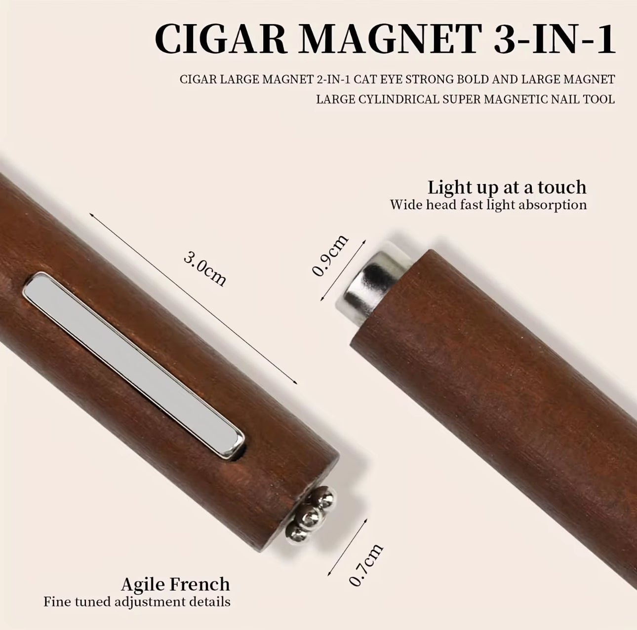 3 - in - 1 Cigar Magnet Cat Eye Nail Tool – Magnetic Nail Art Effect Wand - JTessentials