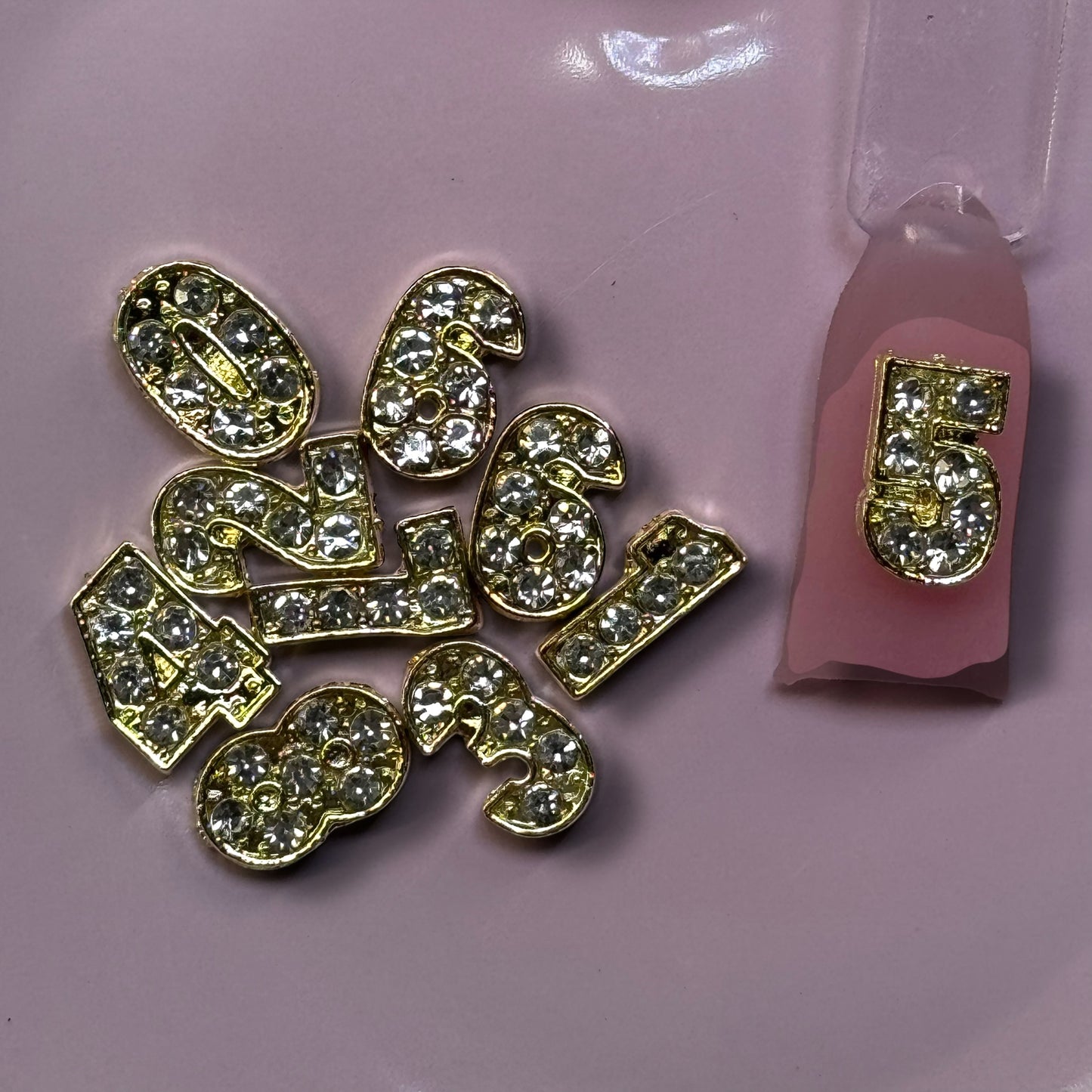Gold Rhinestone Number Nail Charms – 0-9 Digits for Custom Nail Art