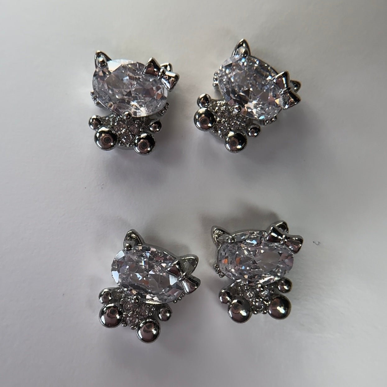 4 Pcs Silver Hello Kitty Crystal Diamond Face Nail Charms | Cute 3D Nail Art Accessories - JTessentials