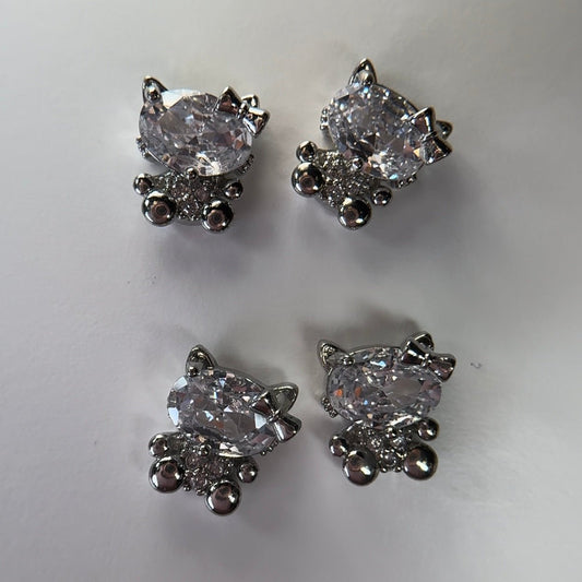 4 Pcs Silver Hello Kitty Crystal Diamond Face Nail Charms | Cute 3D Nail Art Accessories - JTessentials