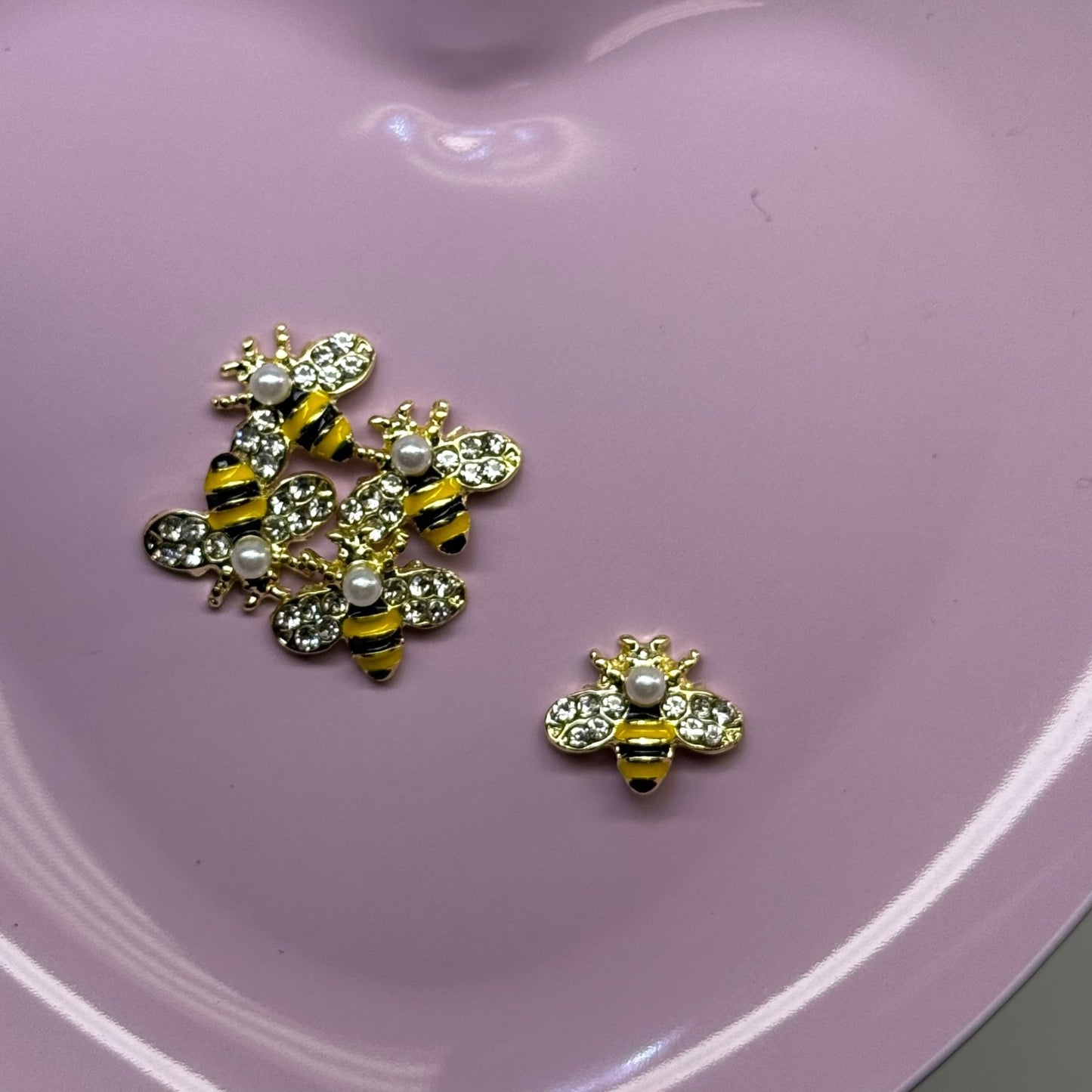 5 PCS Bee Nail Charms – Gold Crystal & Pearl Accents - JTessentials