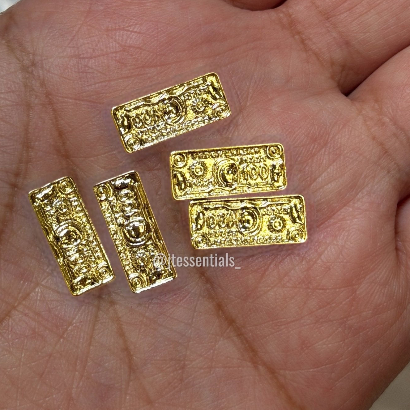 5 pcs - Gold Bar Nail Charm | Luxury Metal money - JTessentials