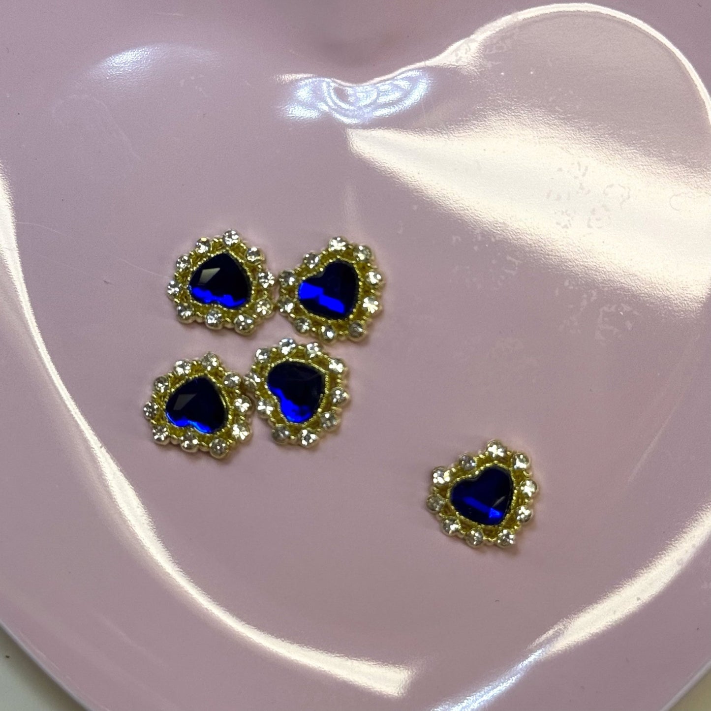 5 pcs Heart Diamond blue Crystal Nail Charms - Perfect for Valentine’s Nail Art - JTessentials