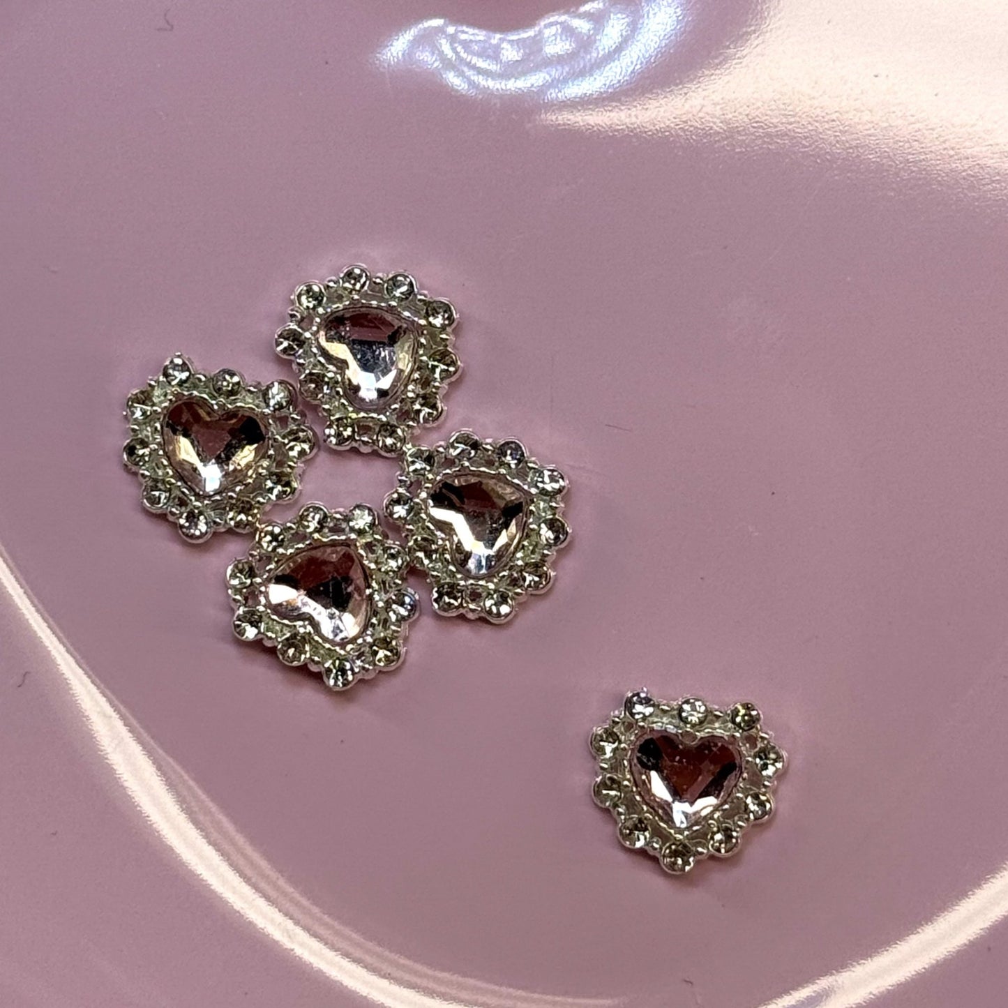 5 pcs Heart Diamond Pink Crystal Nail Charms - Perfect for Valentine’s Nail Art - JTessentials