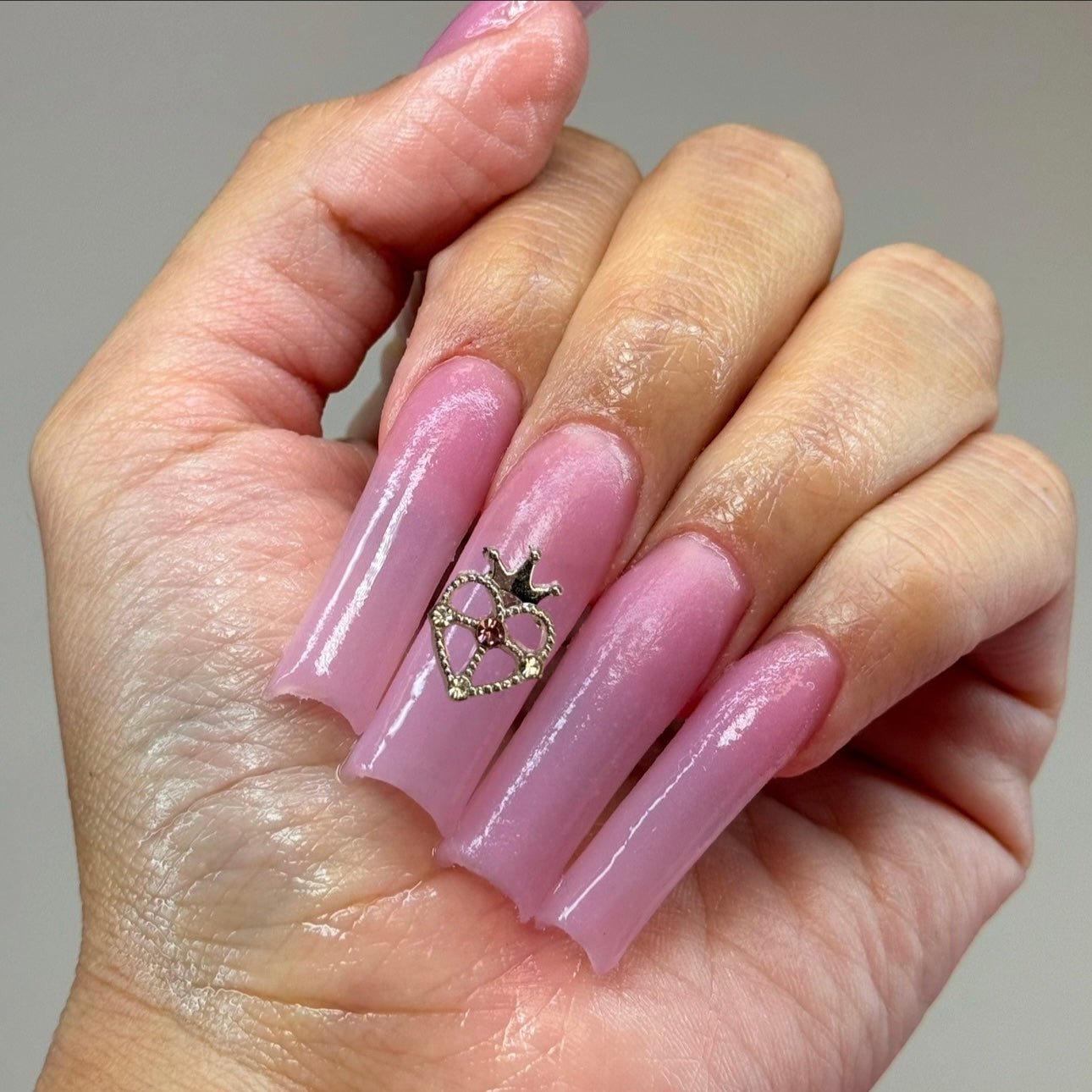 5 pcs Heart with Crown Nail Charms - Silver with Pink Accents for Valentine’s Day - JTessentials