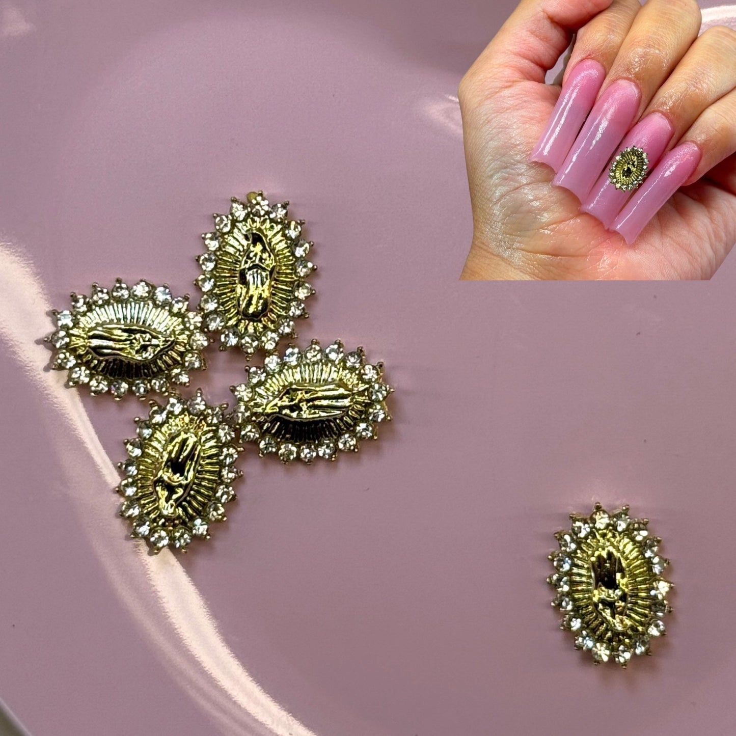 5 pcs Virgen Mary Diamond Nail Charms - Elegant Religious Nail Art - JTessentials
