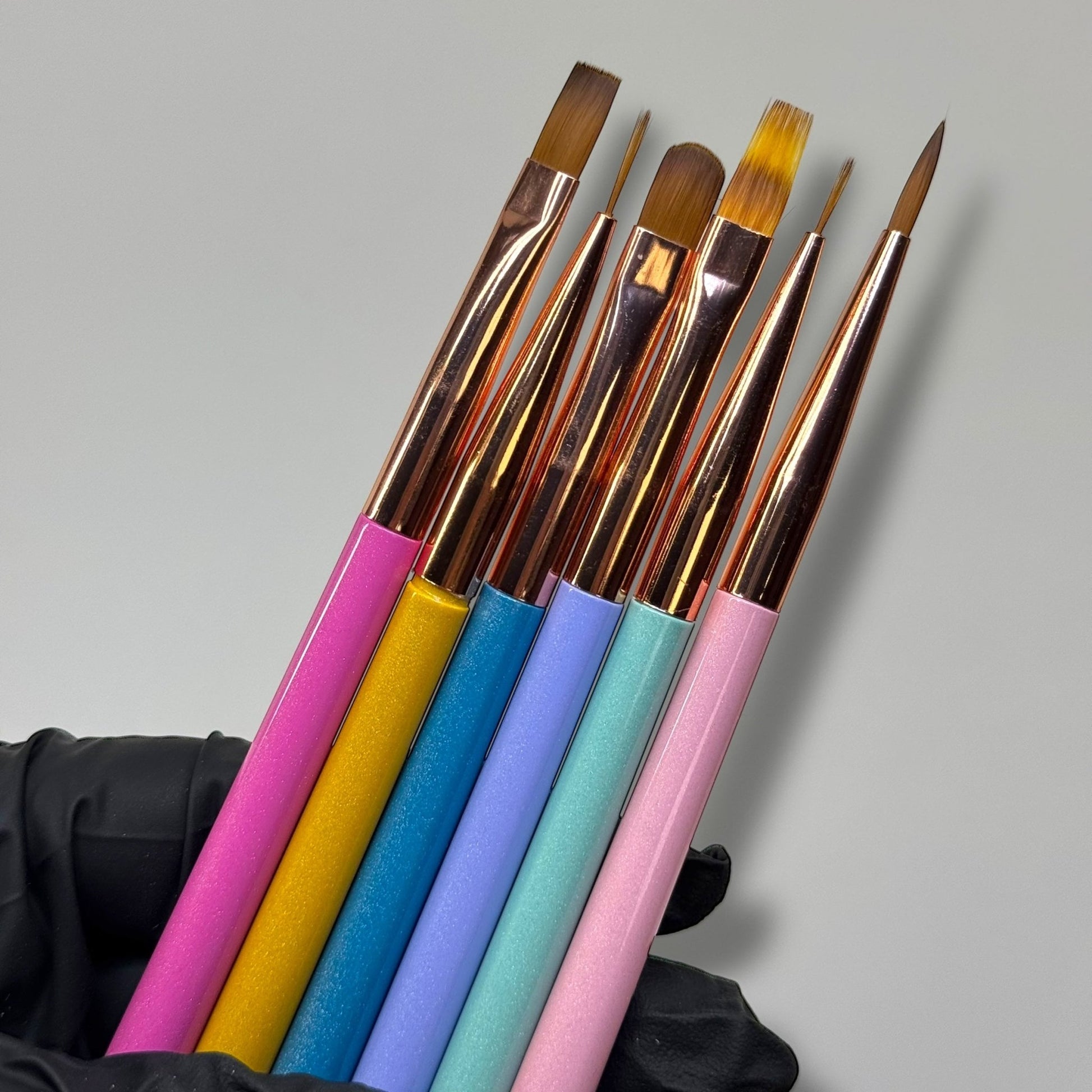 6 - Piece Pastel Liner Nail Art Brush Set pearly style– Detail Nail Brushes for Gel, Polish Designs - JTessentials