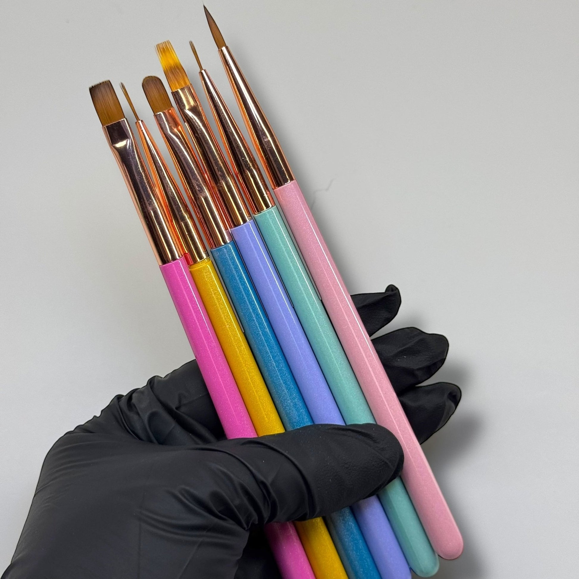 6 - Piece Pastel Liner Nail Art Brush Set pearly style– Detail Nail Brushes for Gel, Polish Designs - JTessentials