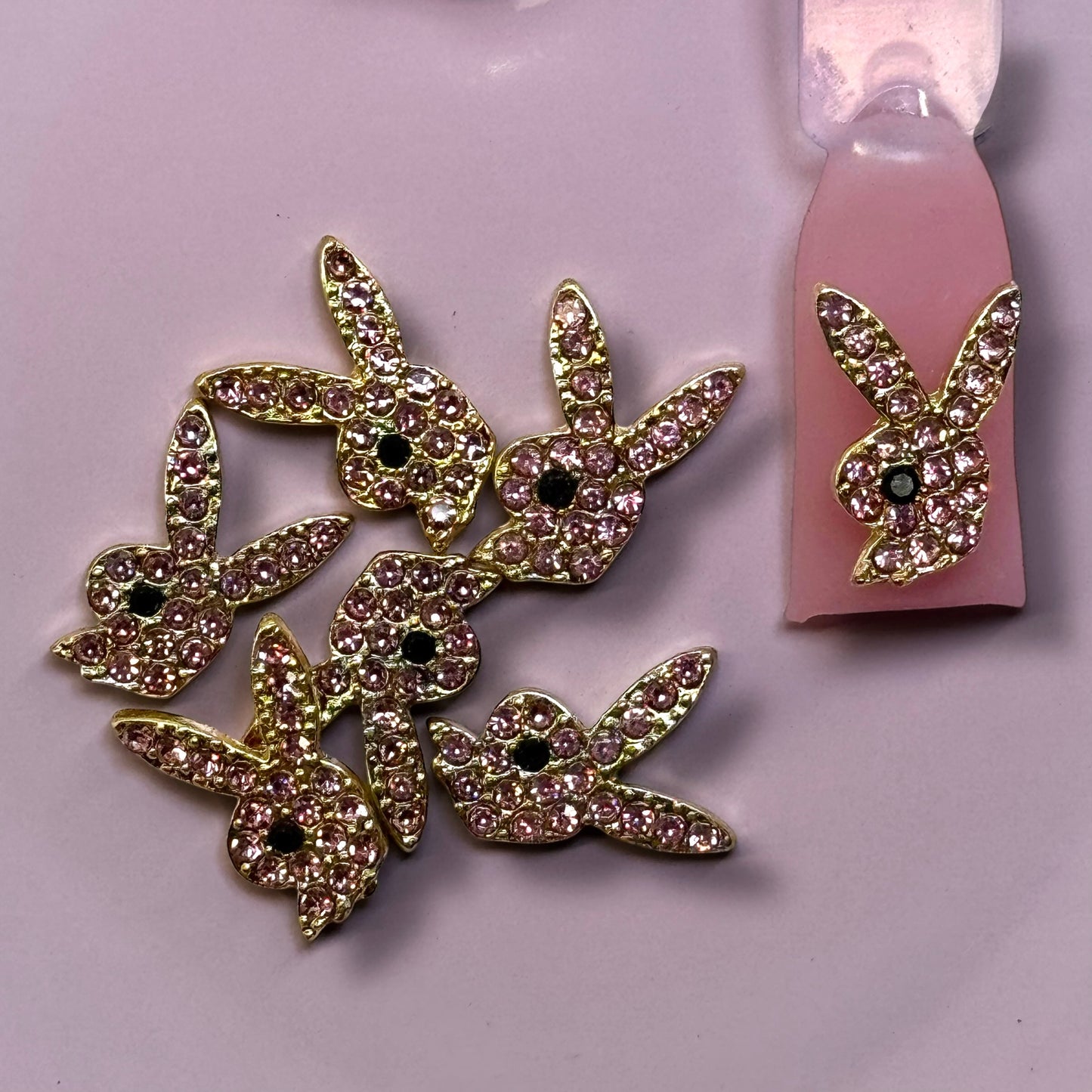 6-Piece Bunny Rhinestone Nail Charms – Playboy-Inspired Luxury Nail Art