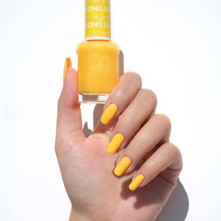 DND #506 Summer Sun – Bright Yellow Gel & Regular Polish Duo | Long-Lasting Sunshine Color