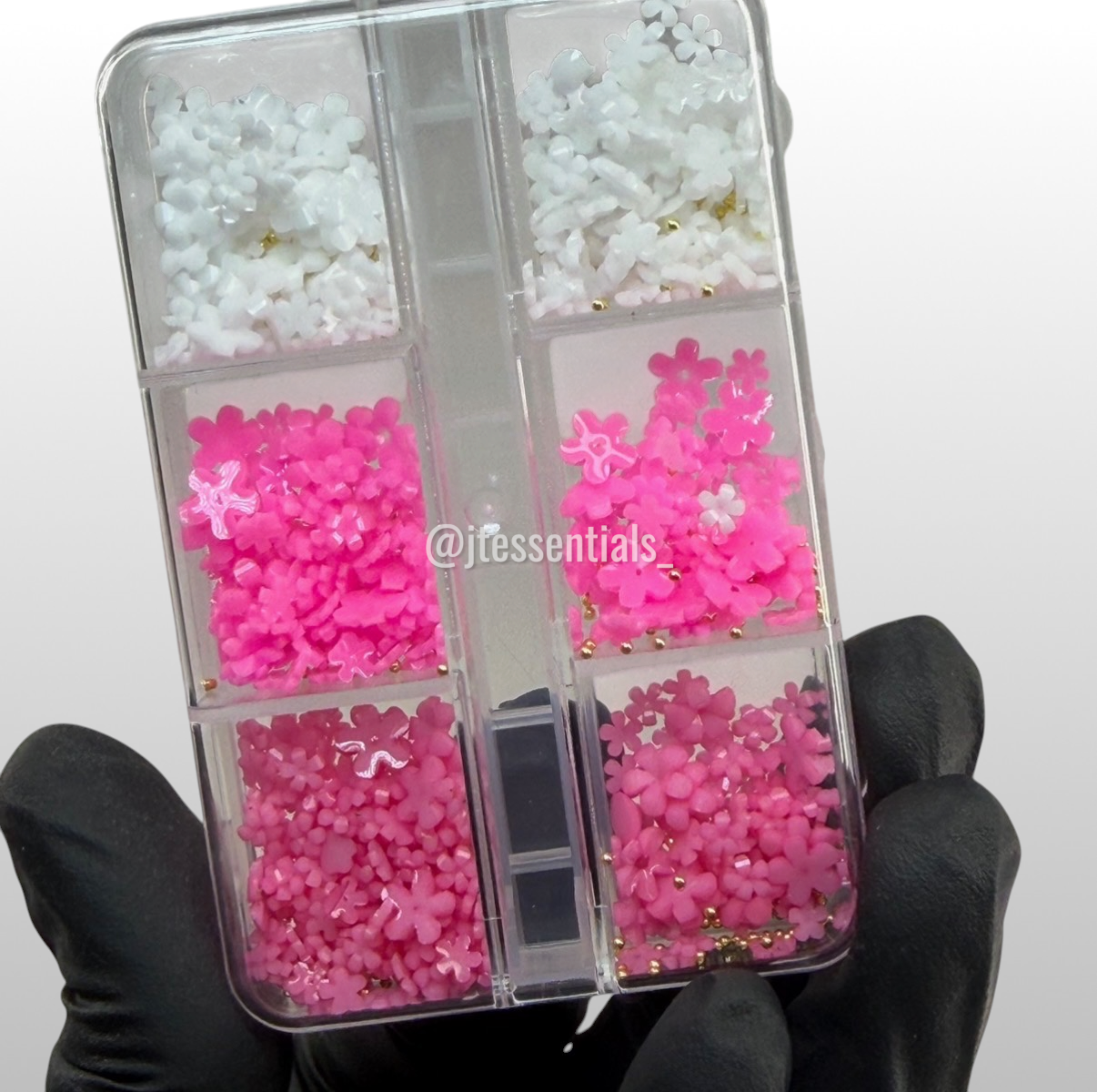 3D Pink & White Resin Flower Nail Charm Box