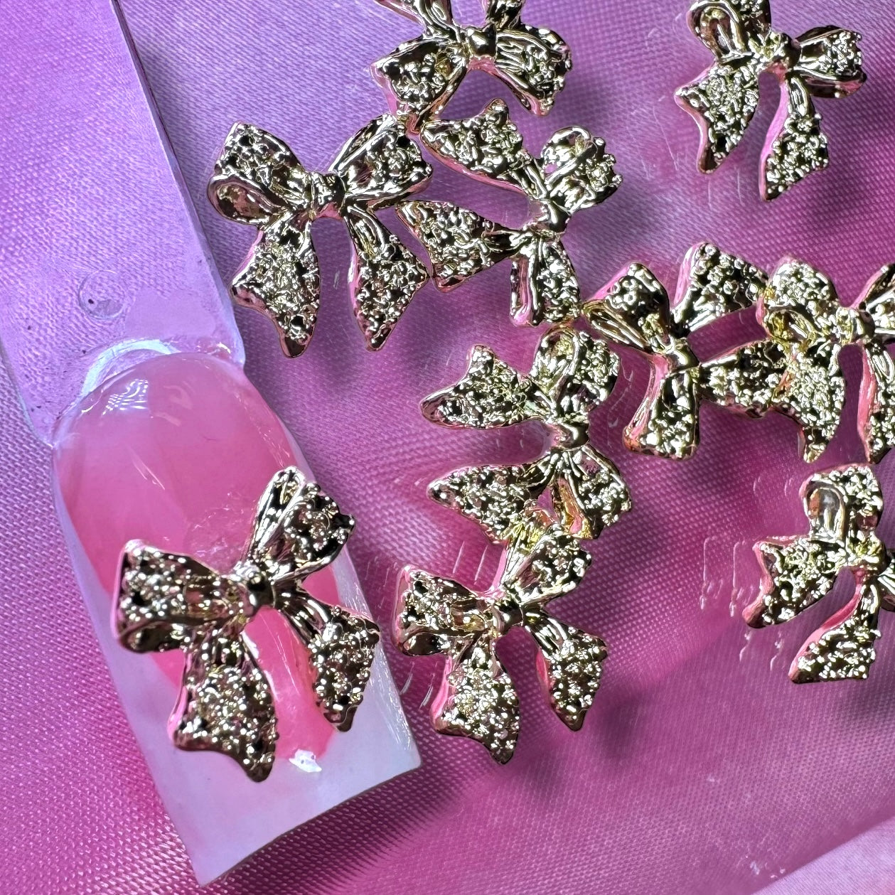 10 Pcs Gold Bow Nail Charms – Luxe 3D Nail Art Embellishments for Glam Sets