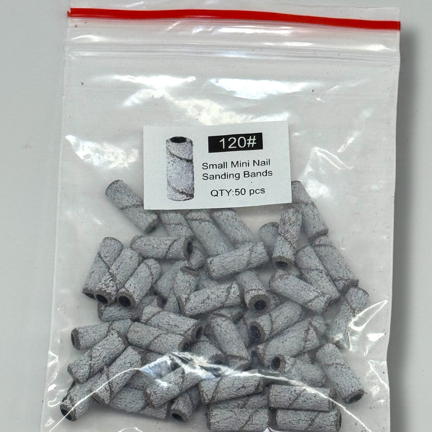 120 Grit Mini White Sanding Bands – 50 Pcs for Nail Prep, Shaping & Smooth Finish | Professional Drill Bit Refills