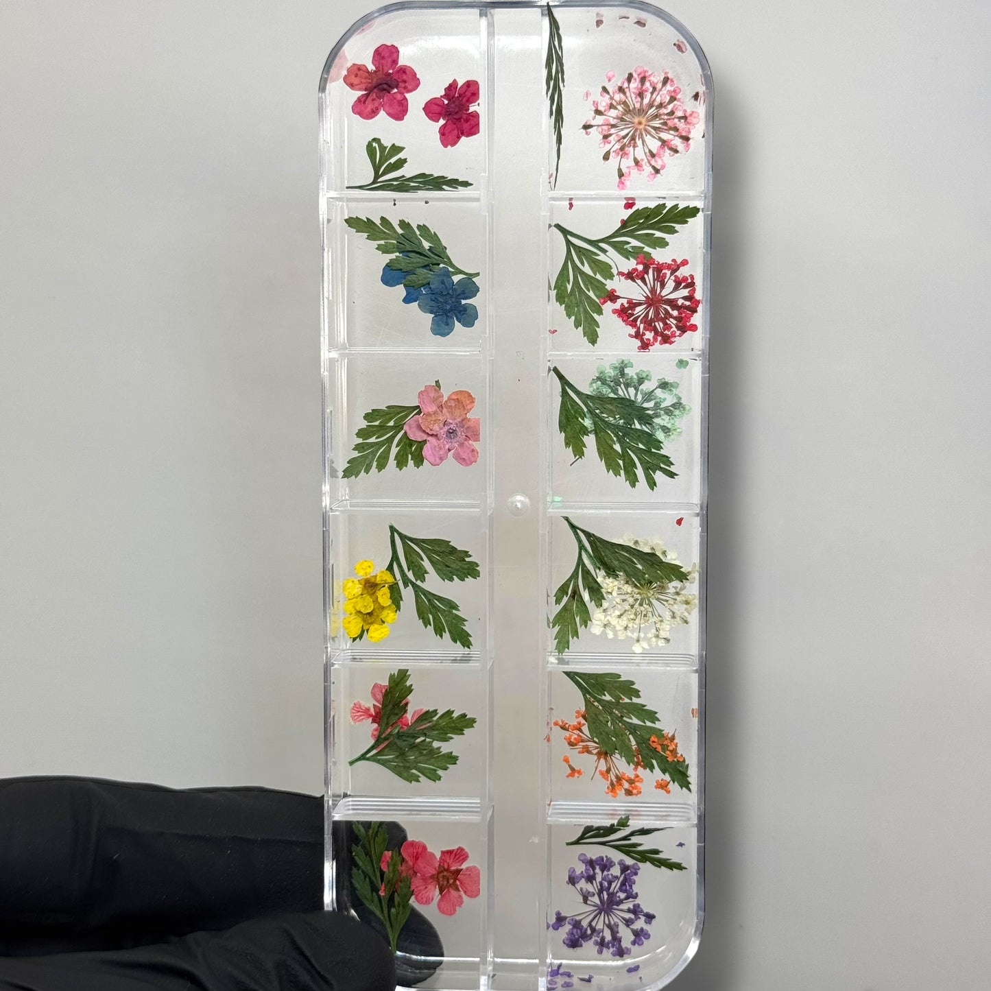 (E) Dried Flower Nail Art Box – 12-Grid Mixed Real Pressed Dry Flowers