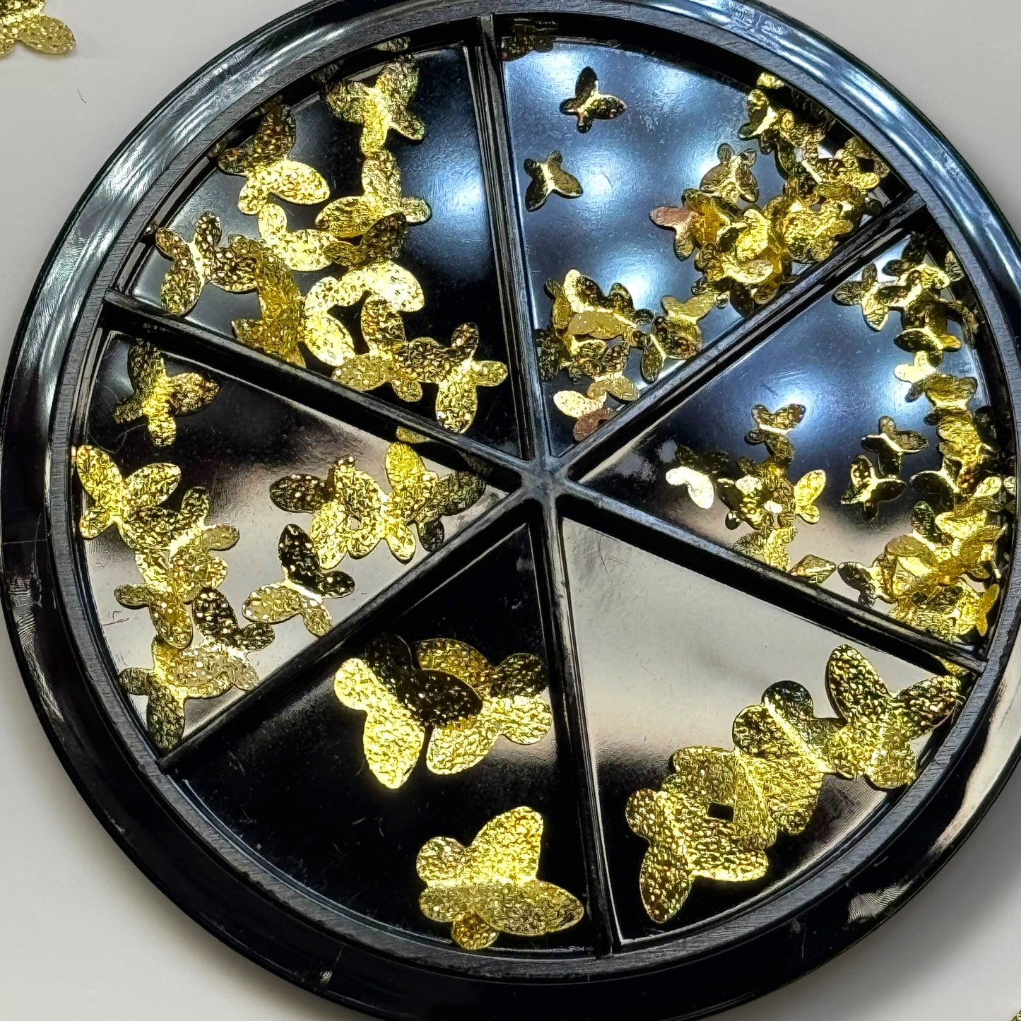 Butterfly Gold Nail Charms Wheel – 3D Metallic Butterfly Decorations for Nails