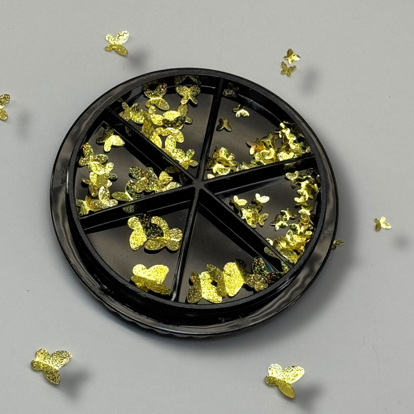 Butterfly Gold Nail Charms Wheel – 3D Metallic Butterfly Decorations for Nails