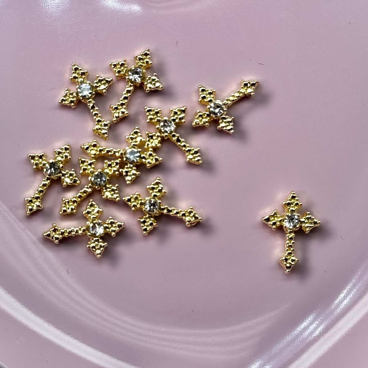 10 Pcs Gold Cross Nail Charms – Luxury Nail Art Accessories