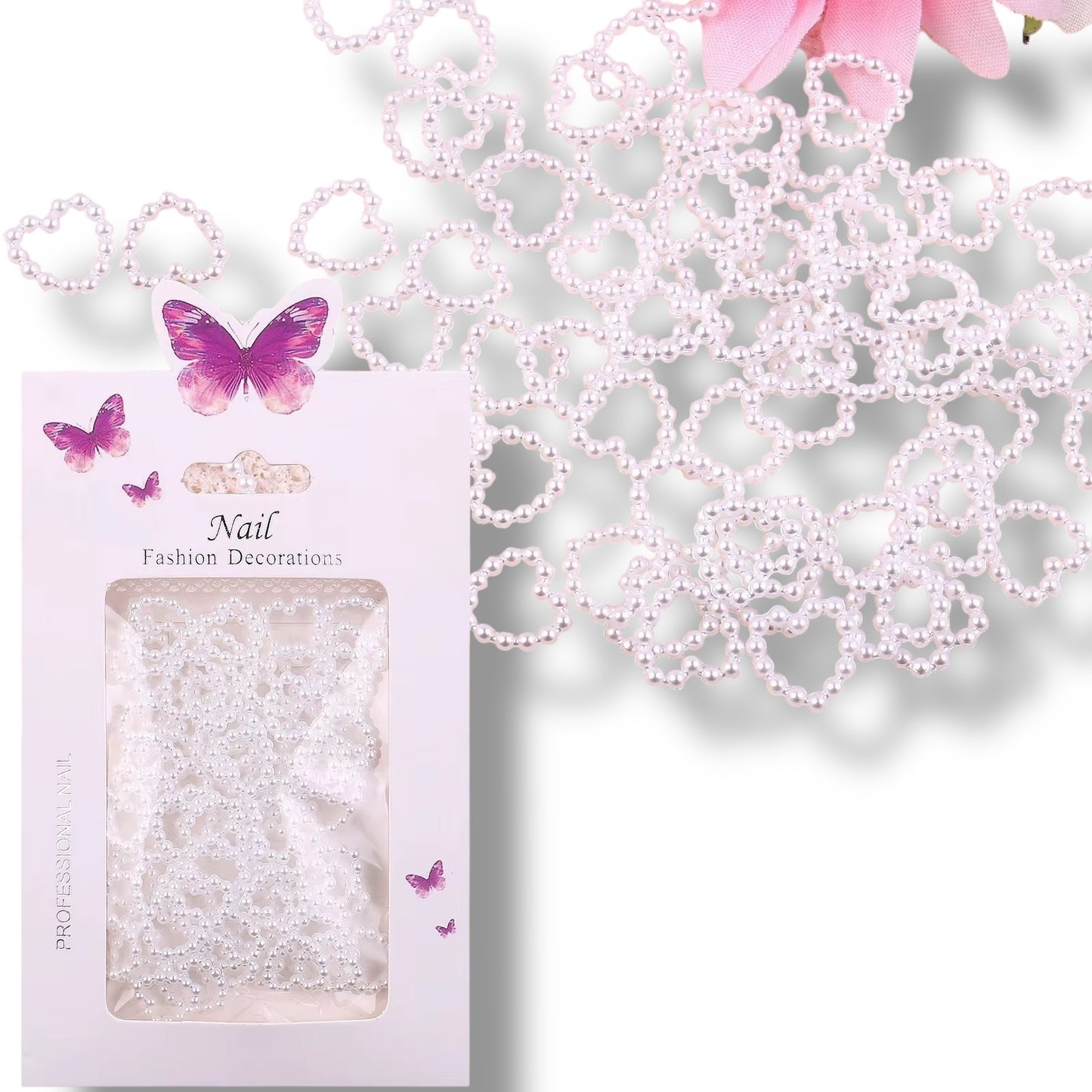 Heart Pearly Nail Charms – White Pearl 3D Heart Decorations