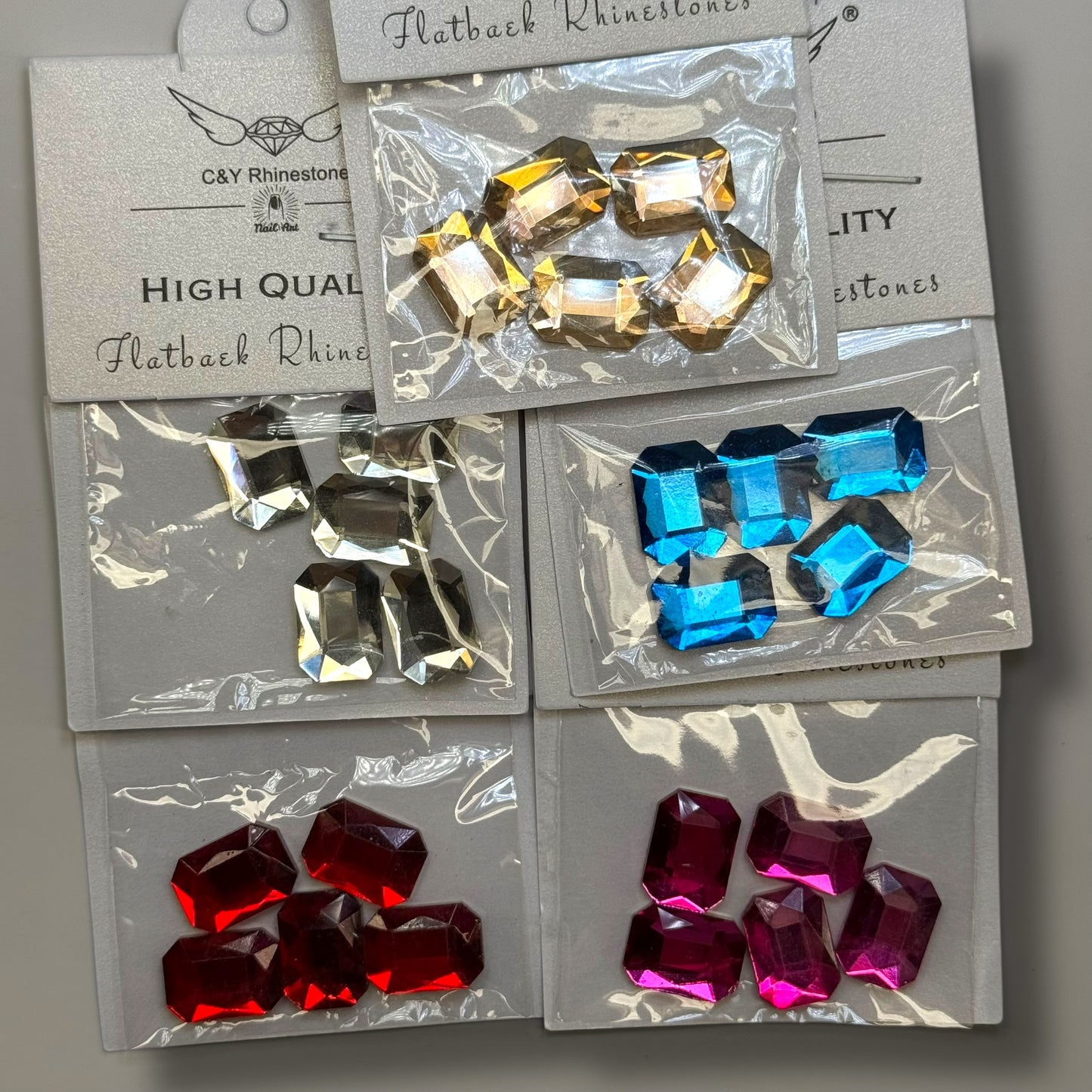 Jumbo Crystal Rectangle Rhinestones – 5 Pcs Flatback Nail Art Gems
