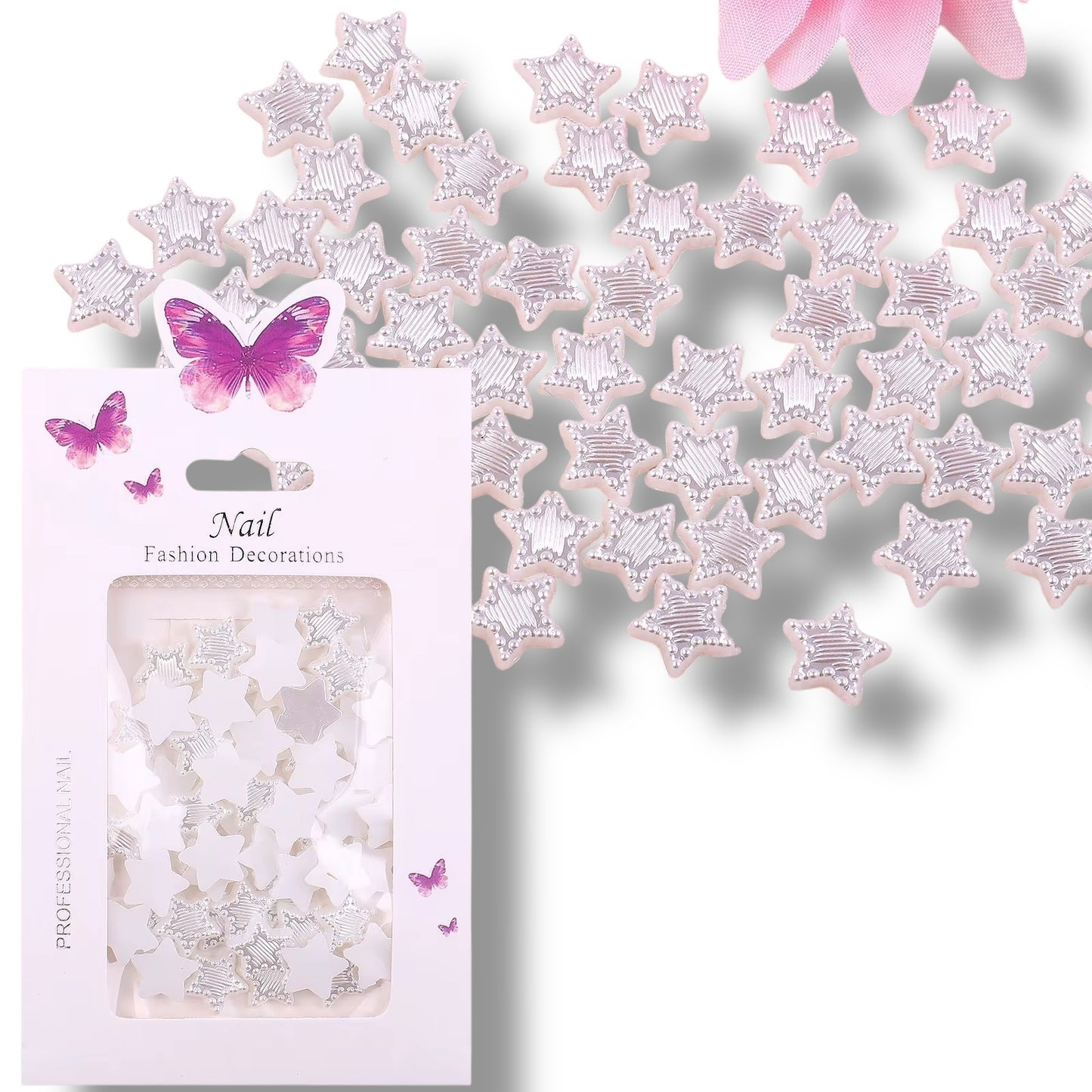 White Star Nail Charms – 3D Pearl Accent Stars for Acrylic