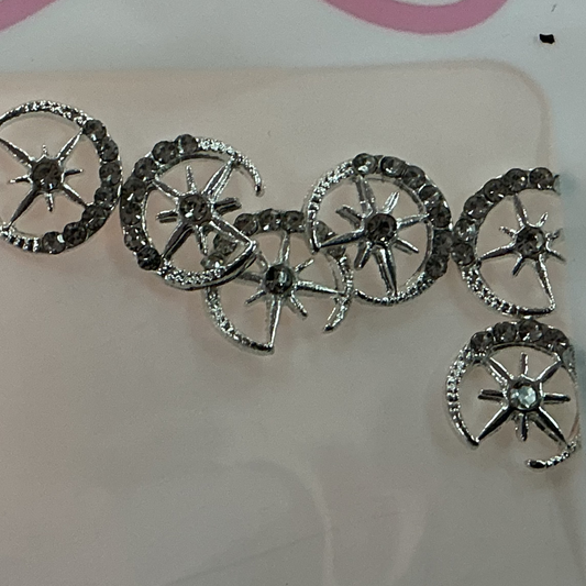 Silver Celestial Nail Charms – Moon & Star Rhinestone Design