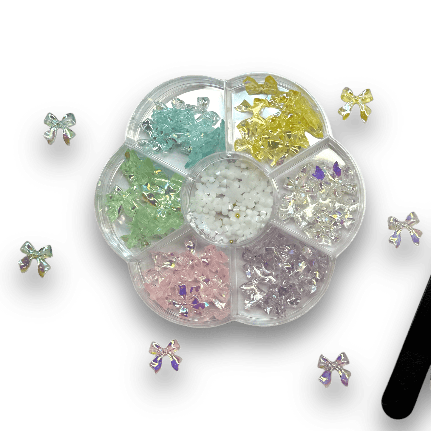 Bow Nail Charm Mix Box - 6 Glossy Colors with Wax Pen & Tweezer Set - JTessentials