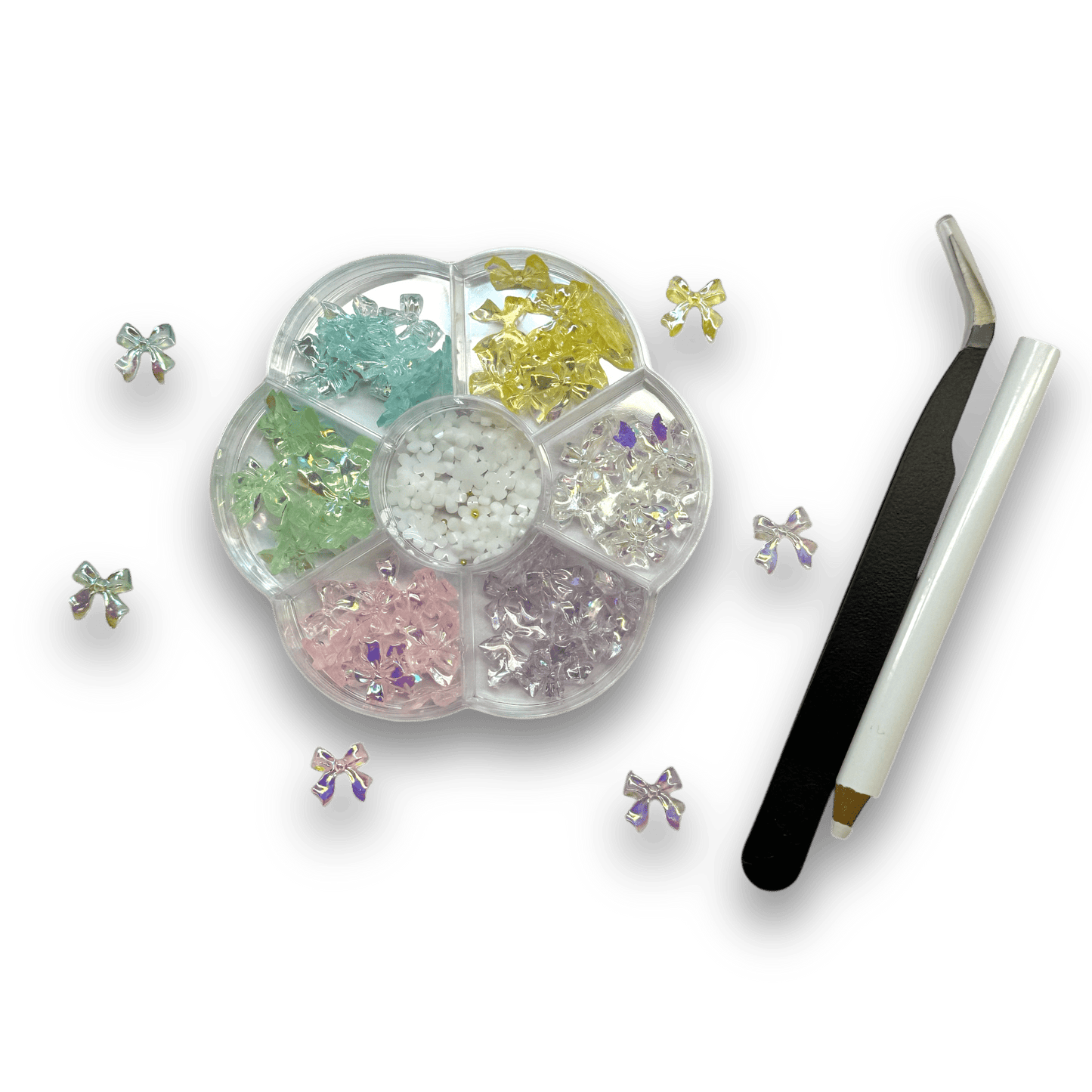 Bow Nail Charm Mix Box - 6 Glossy Colors with Wax Pen & Tweezer Set - JTessentials
